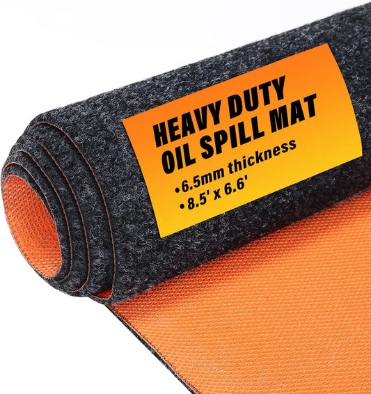 8.5 X 6.6 Ft Heavy Duty Oil Spill Mat, Garage Floor Mat for Under Car, 1/4inch Thicked Waterproof Rubber Backing Mat Protect Floor, Reusable Oil Drip Leak Absorbent Pads (Black, 8.5' x 6.6')