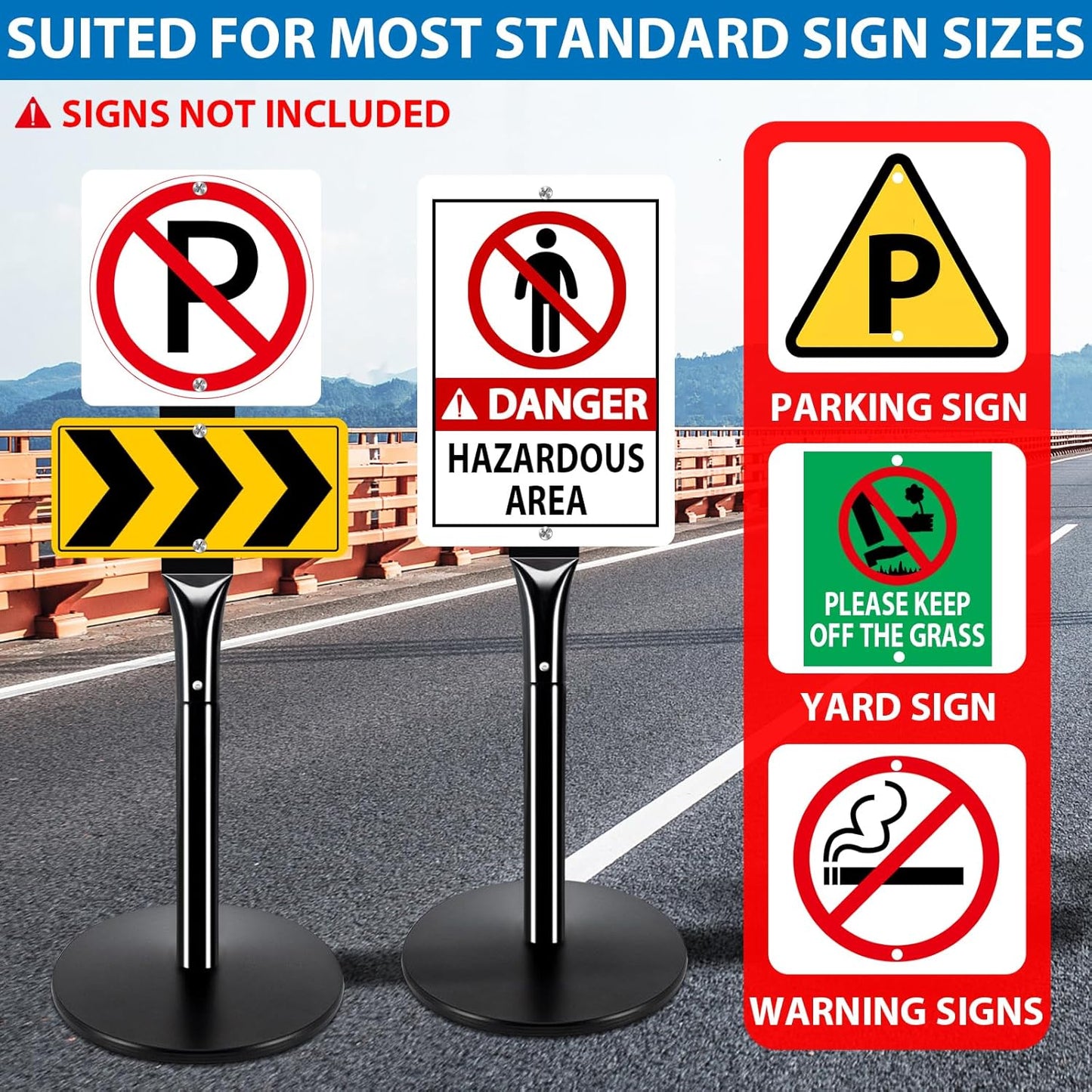 Heavy Duty Parking Sign Post Stand 49", 20lbs Cast Iron Base Sign Post for Outside Sign Holder, Yard Sign Stand, Street Sign Post, Black