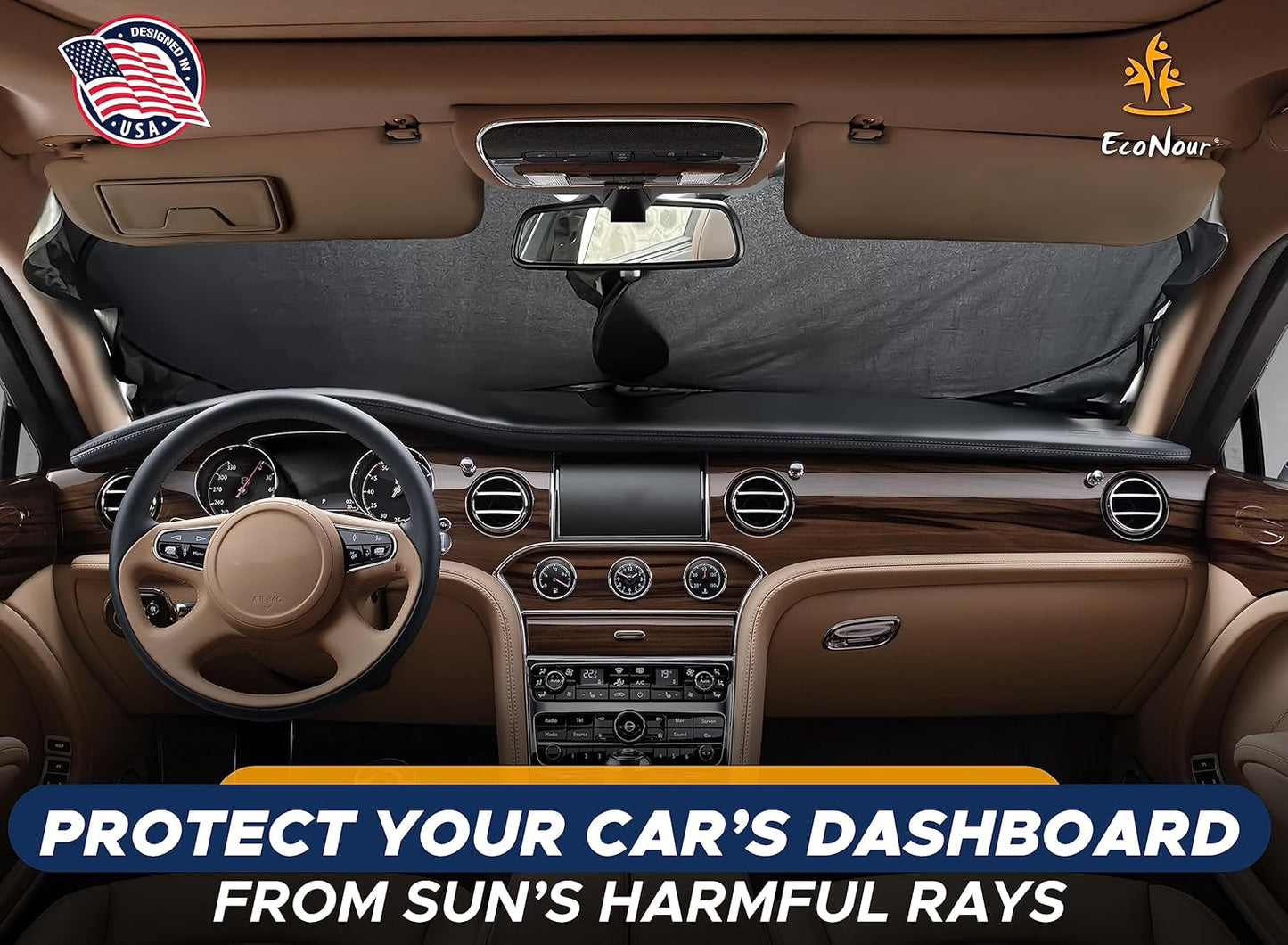 EcoNour Foldable Sunshade for Car Windshield | Dashboard Shield for Your Vehicle | Auto Window Shades for UV Rays and Sun Screen Protection | XXXX-Large (75 inches x 37 inches)