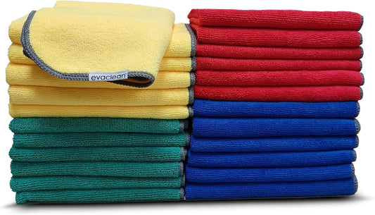 EvaClean Premium Microfiber Cleaning Cloth 16"x16" - Reusable, Washable, Non-Scratch, Microfiber Towels for Cleaning, Dusting, Polishing, High Absorbency & Durability, 4 Colors, 24-Pack