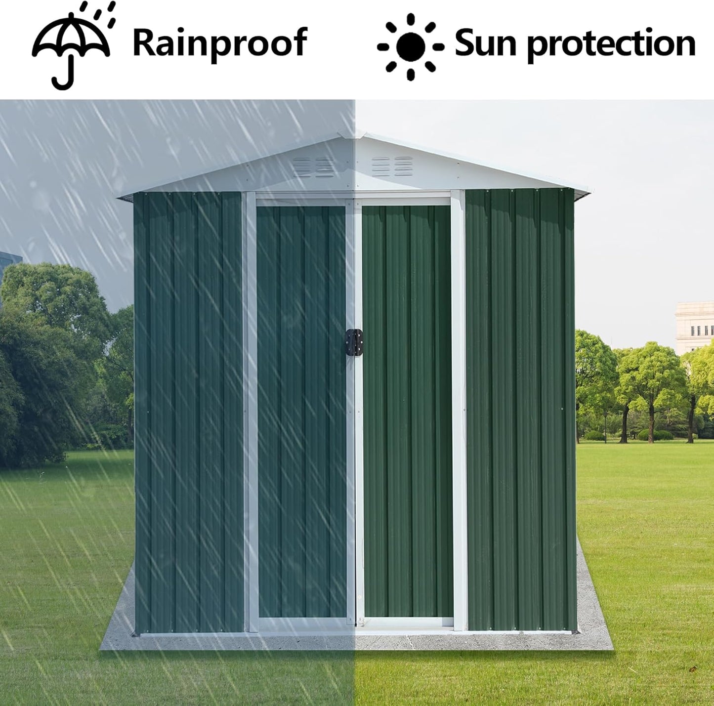 6x4 FT Outdoor Metal Storage Shed, Waterproof Outside Garden Sheds w/Lockable Sliding Doors and Vents, Weather Resistant Steel Tool Storage House for Backyard, Patio, Lawn, Green