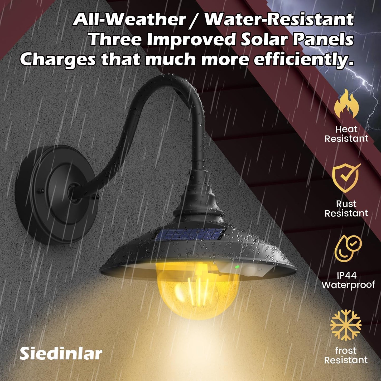 SIEDiNLAR Solar Barn Light Outdoor 3 Modes 2 Lighting, Aluminum Vintage Farmhouse Gooseneck Wall Light Waterproof with Remote & Motion Sensor for Barn Garage Shed Porch Chicken Coop Black (2 Pack)