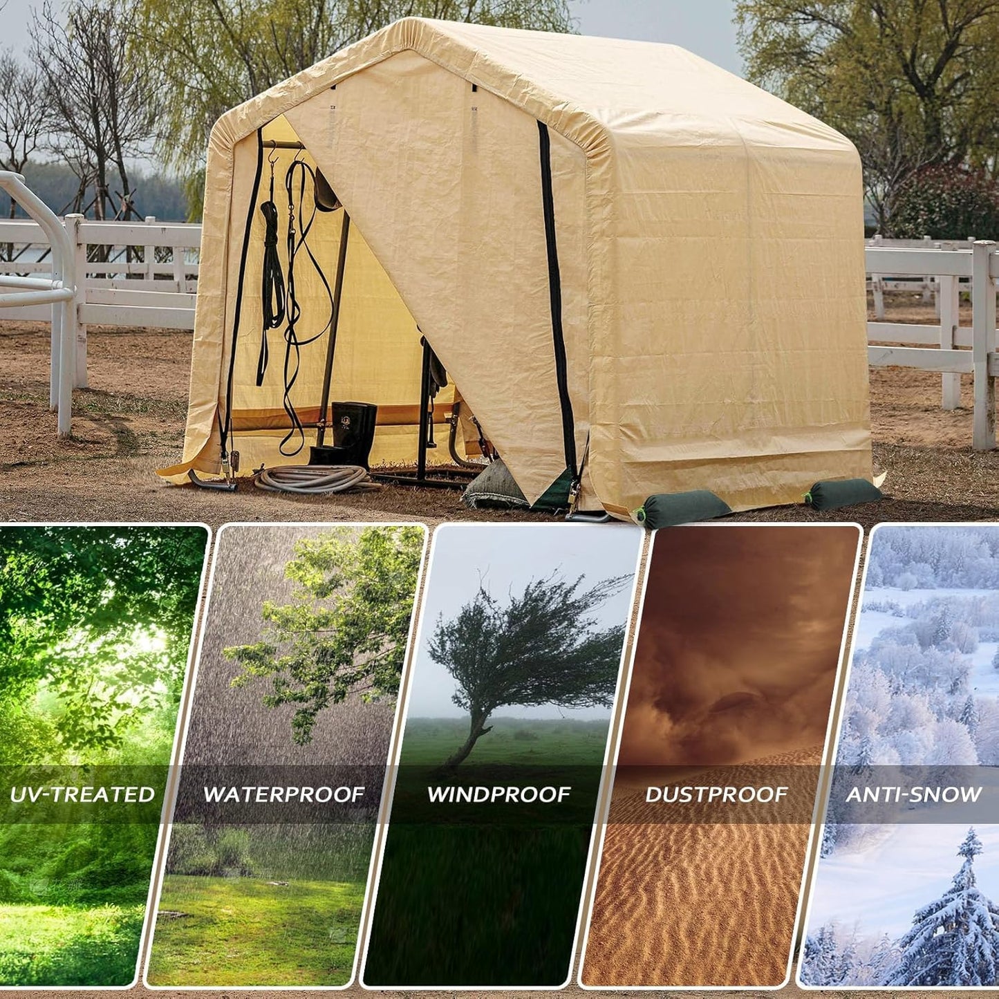 6x6 ft Heavy Duty Outdoor Storage Shed with Roll-up Zipper Door S-Hooks and Sandbags, Waterproof and UV Resistant Portable Garage Carport, Motorcycle Bike ATV Tent Shed, Yellow