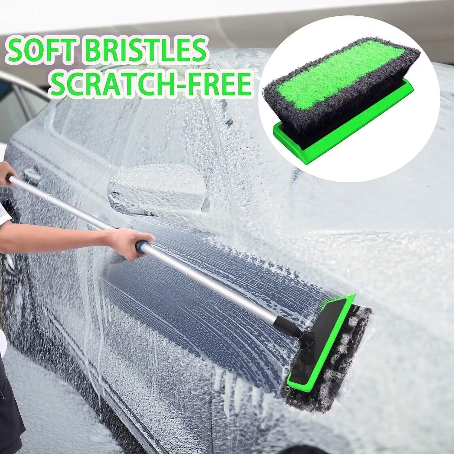 62'' Car Wash Brush with Long Handle, Soft Bristle Scratch-Free Car Wash Cleaning Detailing Brush Kit Wash Mitt Towel Windshield Squeegee Wheel Tire Brush for Car SUV Truck RV Cleaning