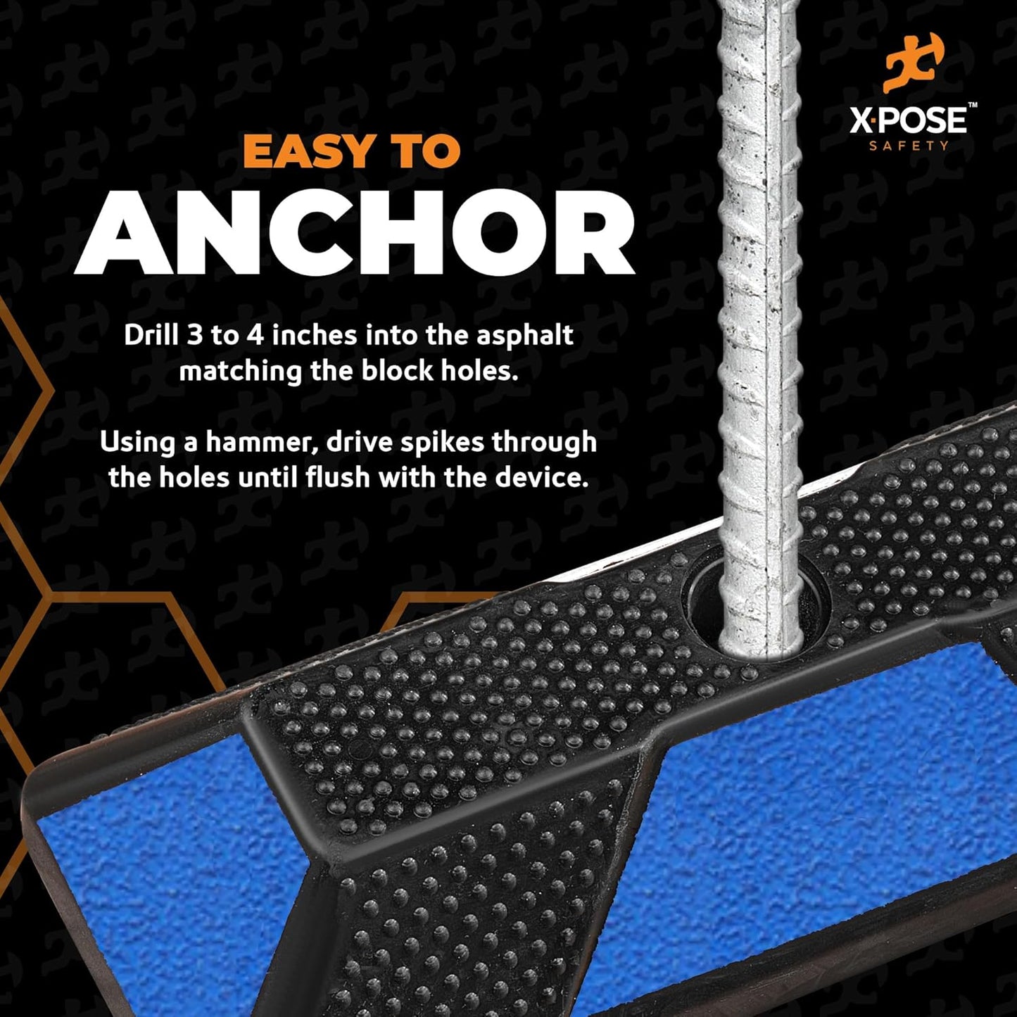 Xpose Safety 72" Heavy Duty Rubber Parking Stopper – Bulk 2 Full Pallets 100 Pack Wheel Blocks for Garage, Driveway, or Ramp – Car Bumper Stop with Blue Reflective Strips – Removable Floor Mount