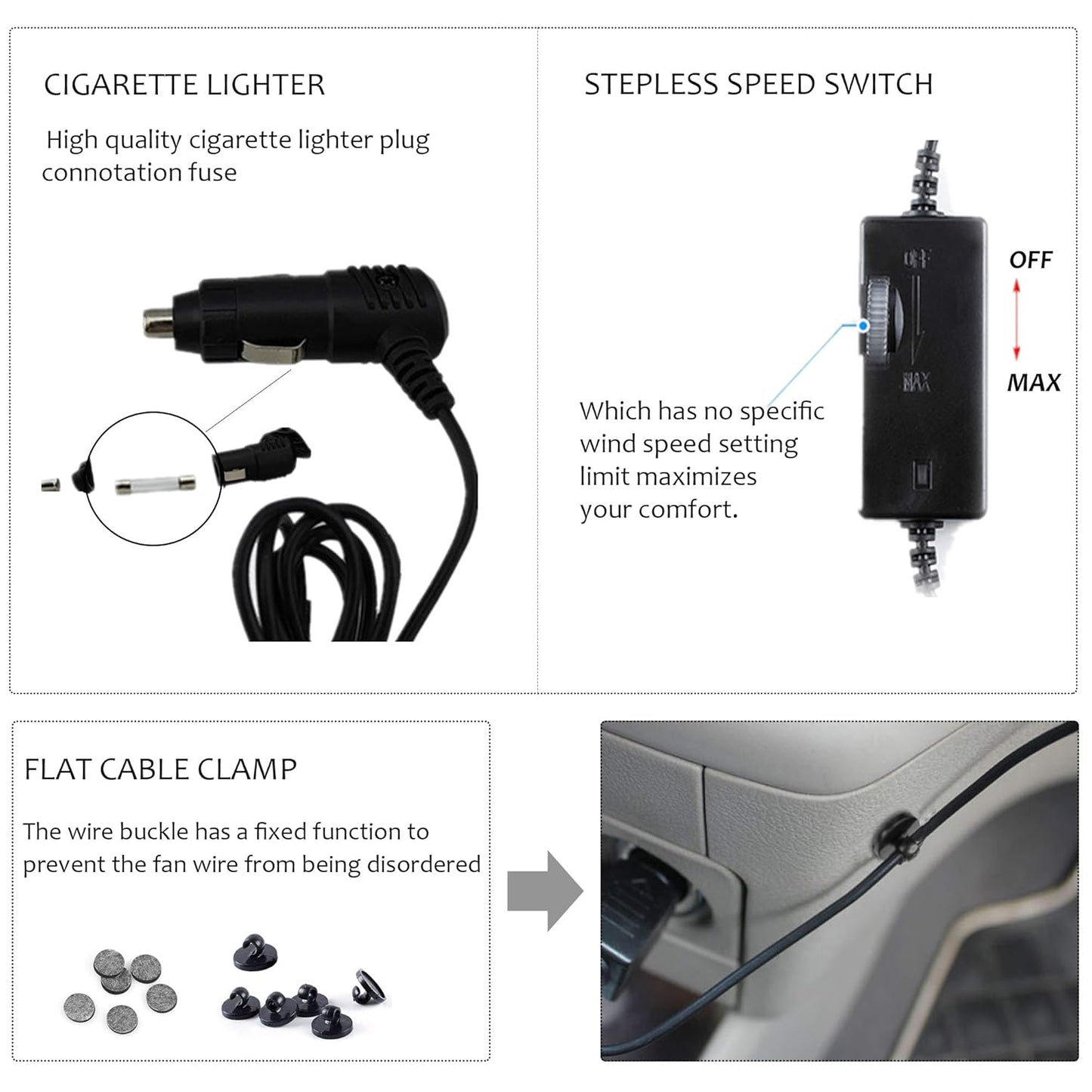 Car Fan for Backseat Auto 12V Electric Cooling Fan Portable Car Seat Headrest for Sedan SUV RV Boat, with 360° Rotatable Dual Head, Stepless Speed Regulation, Cigarette Lighter Plug