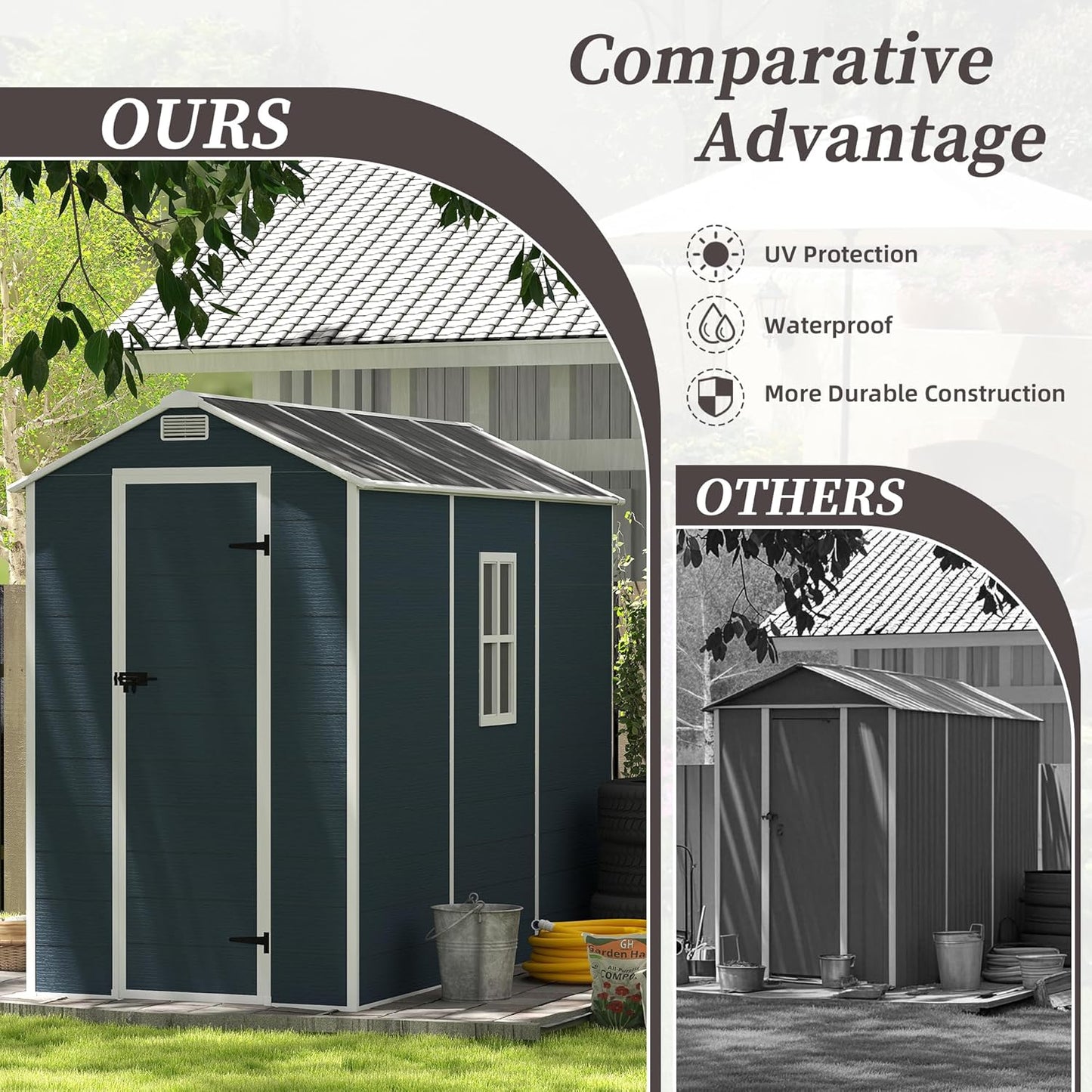 8x4 FT Outdoor Storage Resin Shed with Floor,Waterproof Plastic Garden Bike Shed with Lockable Door, Sloped Roof, Vents & Windows, Easy Assembly Tool Shed for Lawn, Backyard, Patio, Black