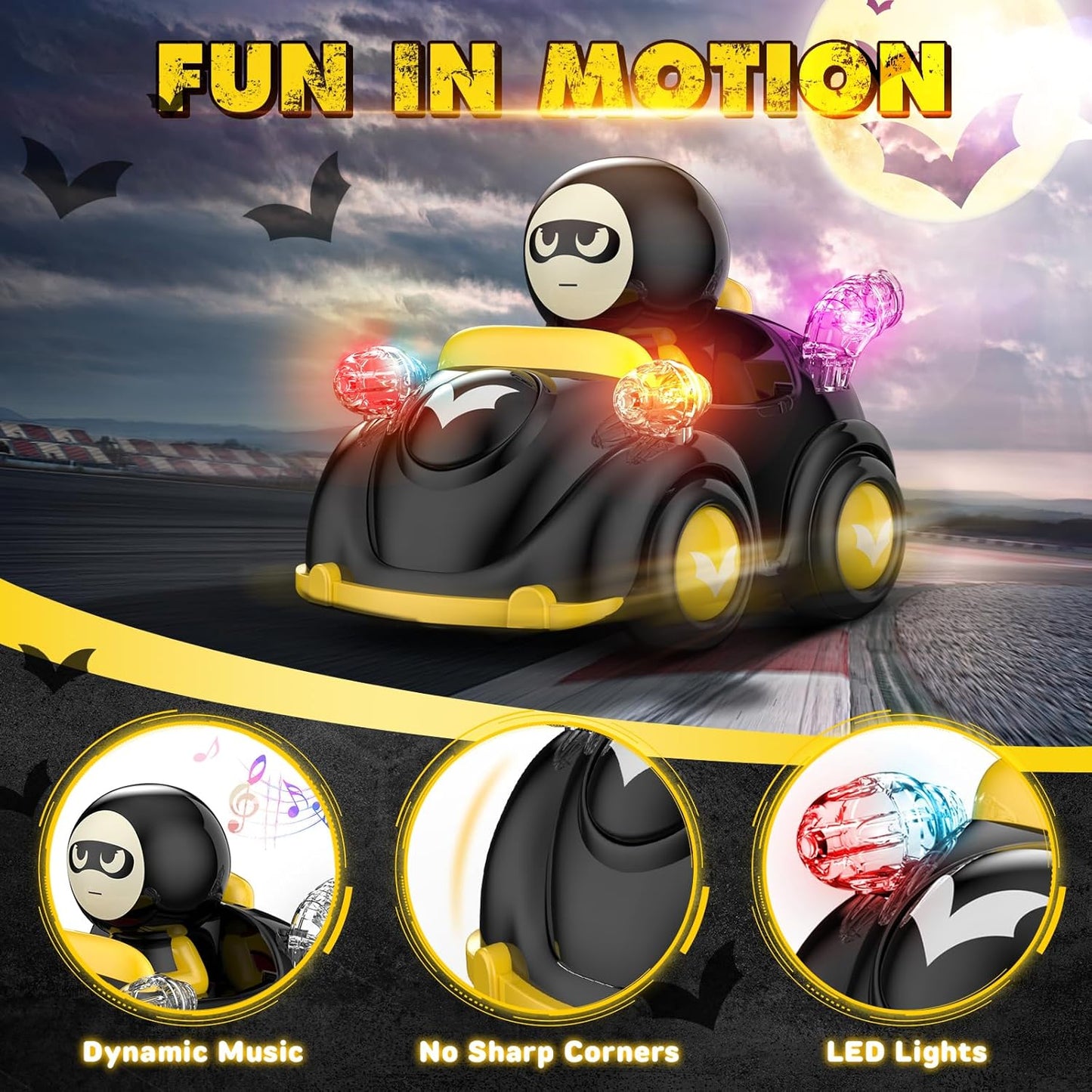 NQD Bat Remote Control Car for Toddlers, RC Cars with Music and Lights, ABS Material RC Cartoon Race Car Toys for Kids Birthday Gifts for Boys