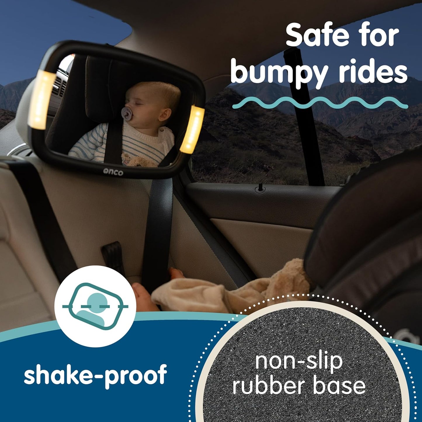 Onco LED Baby Car Mirror with Light - 2 Modes for Day & Night Driving, 100% Shatterproof & Shakeproof Car Mirror for Baby with 360° Rotation
