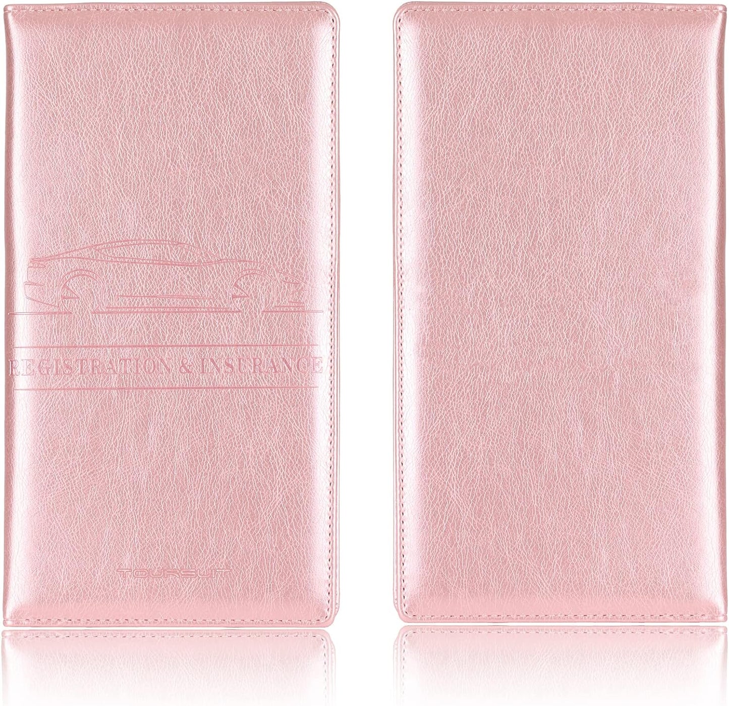 TOURSUIT Car Registration and Insurance Card Holder, Vehicle License Document Glove Box Compartment Organizer, Interior Car Accessories for Women Men Teens (Rose Gold)