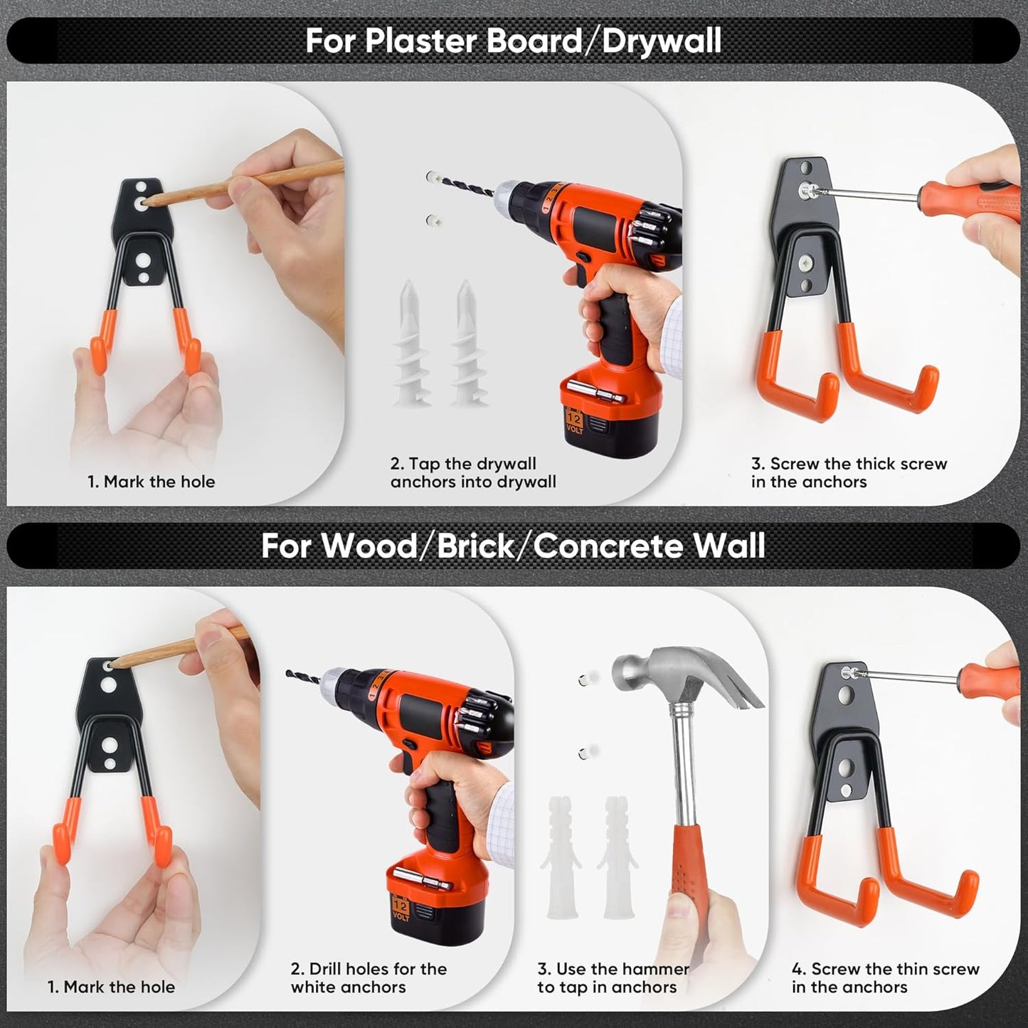 Nacial 18 Pack Garage Hooks Heavy Duty, Utility Steel Garage Storage Hook with 2 Extension Cord Storage Straps, Utility Garage Wall Mount Hooks for Hanging Bike, Ladder and Garden Tools, Orange