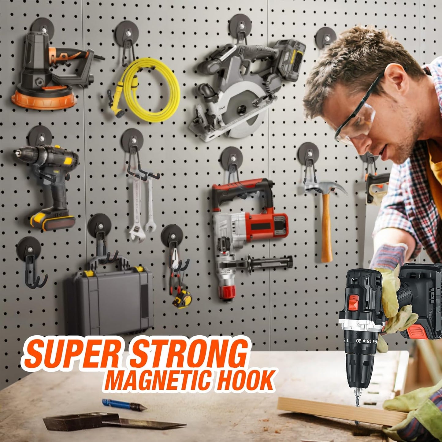 2 Pack Large Strong Magnetic Hooks for Hanging Heavy Duty, 3.5in Neodymium Magnet Storage Utility Hooks, Steel Long Magnetic Holder/Hanger Hook Organizer for Hanging Garage/Garden/Power Tools