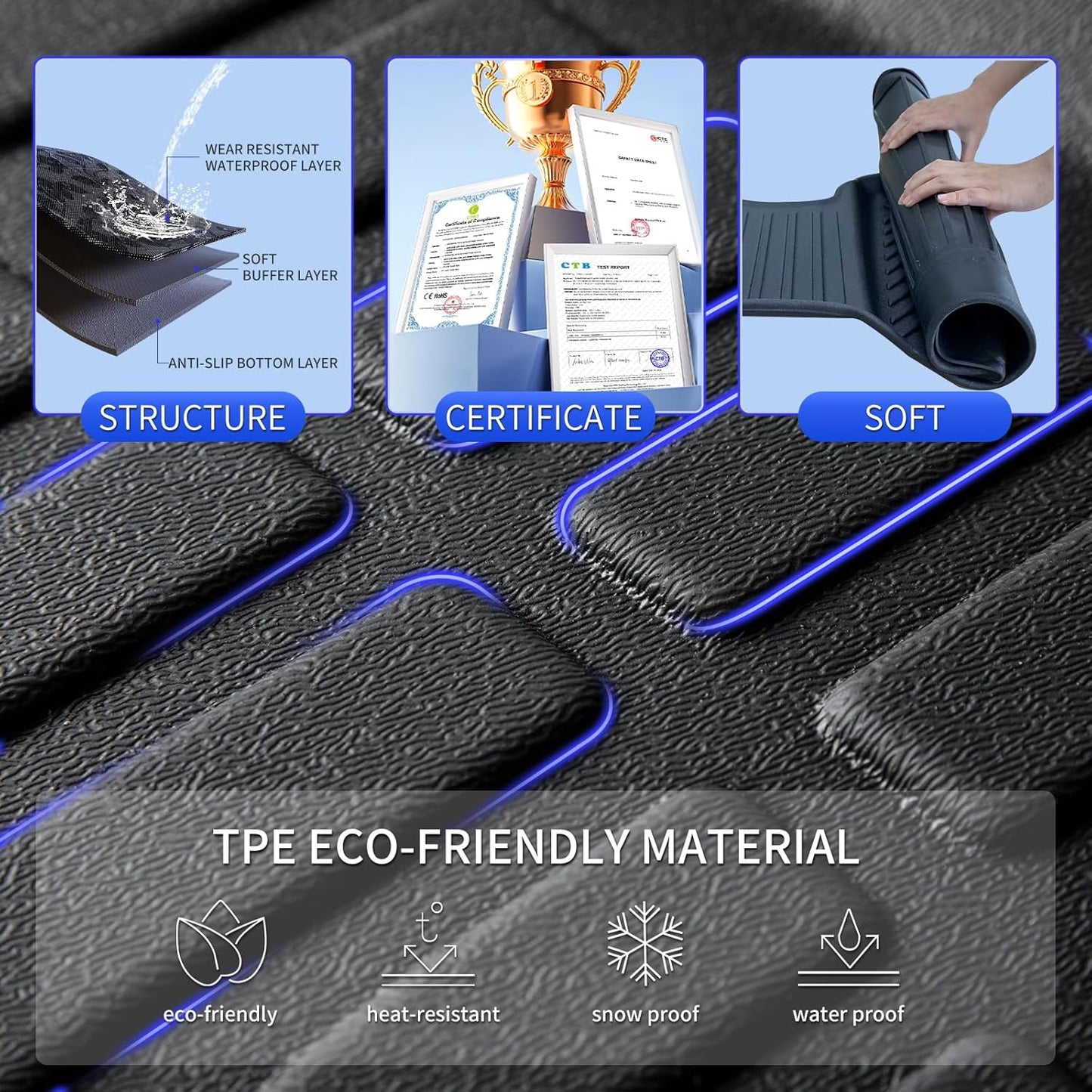 KELCSEECS Floor Mats Custom for Hyundai Tucson 2021 2020 2019 2018 2017 2016 All Weather Protection TPE Heavy Duty Non-Slip Automotive Floor Liners Fits Front & 2nd Row Full Set Accessories, Black