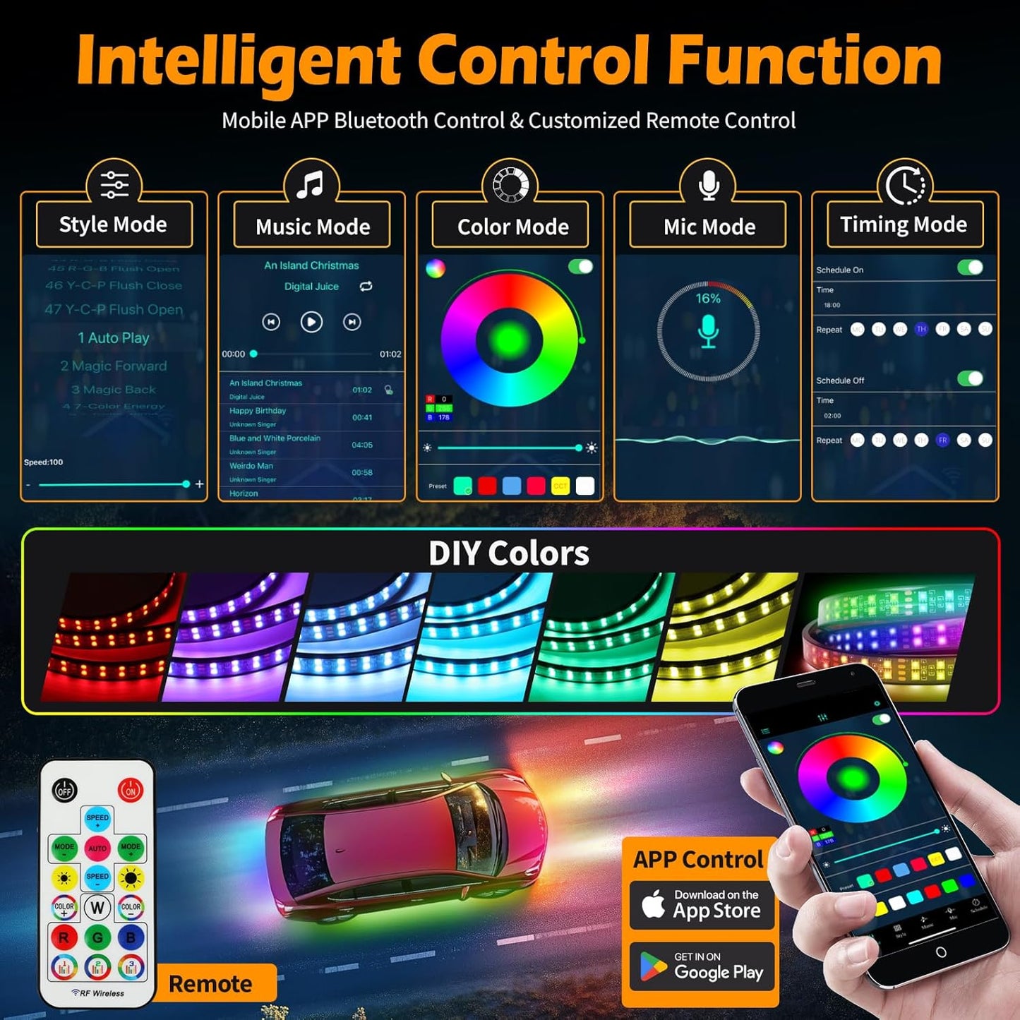 JMTBNO Car Underglow Neon Accent Strip Lights,6pcs Double Row Underglow Exterior Car Lights with APP Control Underbody Compatible with Chevy Silverado 1500 Ford F-150 F-250 F-350