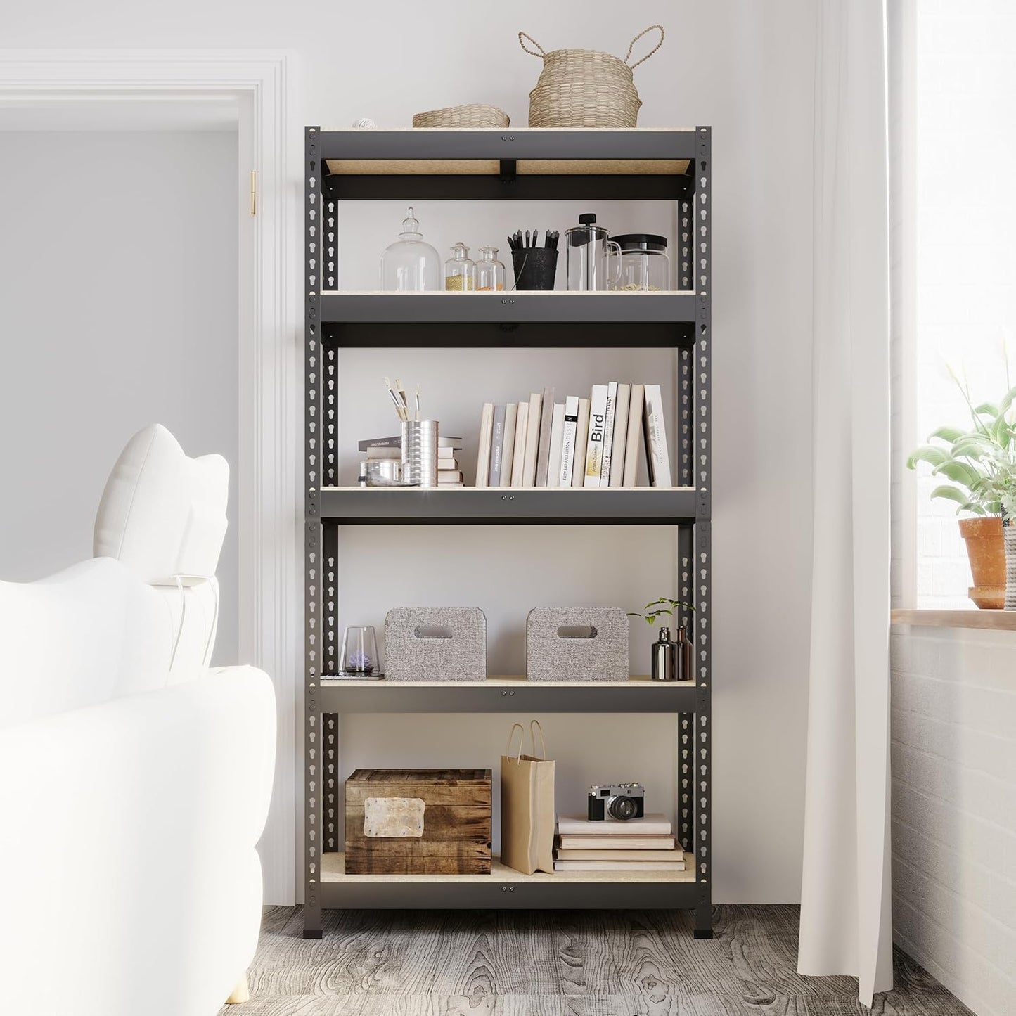 2 Packs 35.5" W x 16" D x 71" H Adjustable Garage Storage Shelves - 5-Shelf Heavy Duty Shelving Unit, Metal Utility Storage Organizer Racks for Warehouse Pantry Closet Kitchen, Black