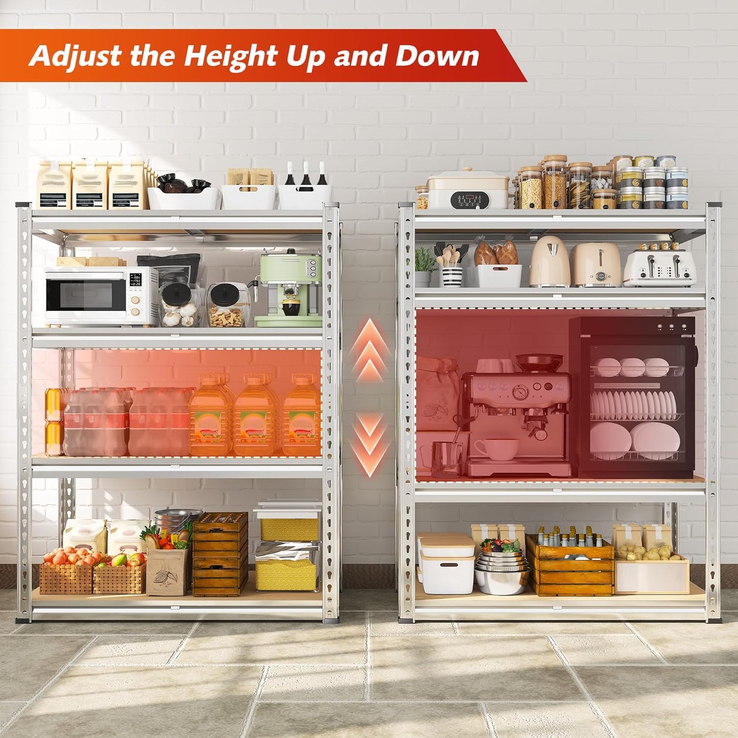 REIBII 60.05" H Storage Shelves 1840LBS Garage Shelving Heavy Duty Shelving 4 Tier Garage Shelves Adjustable Metal Shelf for Kitchen Basement Pantry Warehouse 35.45" W x 17.72" D x 60.05" H