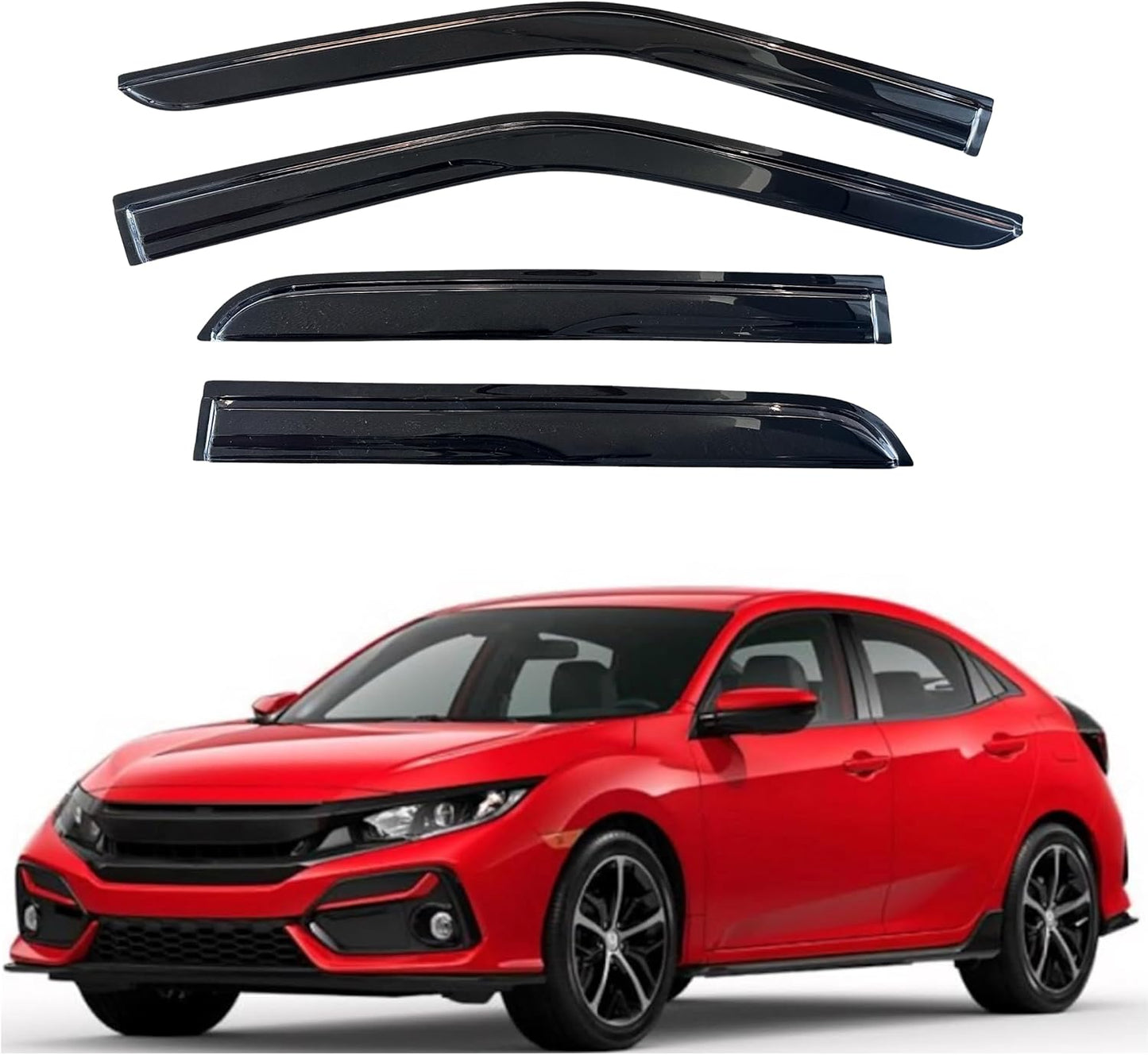 KPY Window Visor Compatible with Honda Civic Hatchback 2016-2021, 4PC Rain Guard Side Window Vent Deflectors Tape-On Mugen Style, 2016 2017 2018 2019 2020 2021 (Type-R EX EX-L LX Sport Touring)