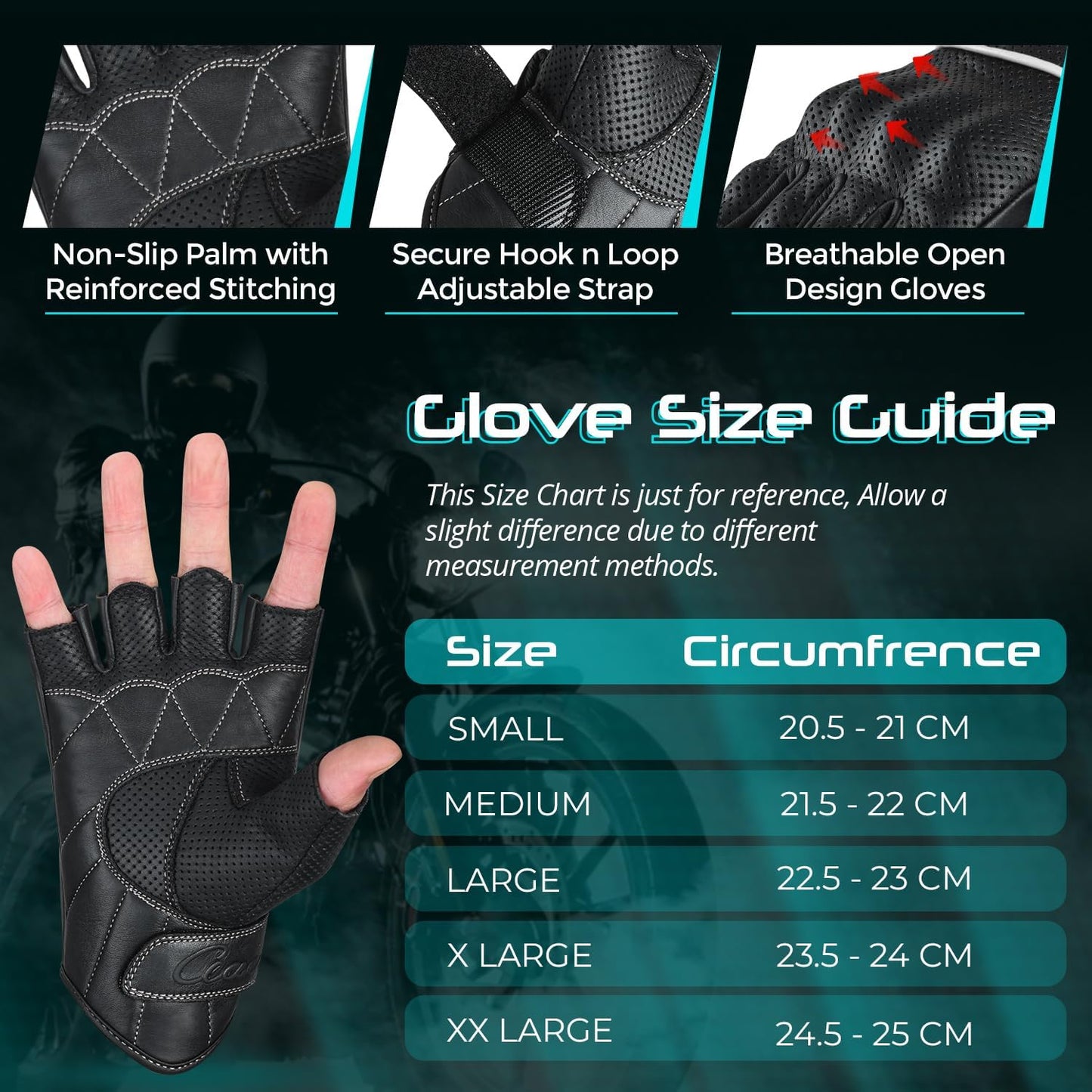 aasportx Motorcycle Gloves - Men's Leather Motorbike Gloves with Touchscreen Function - Non-Slip Pads for Men & Women