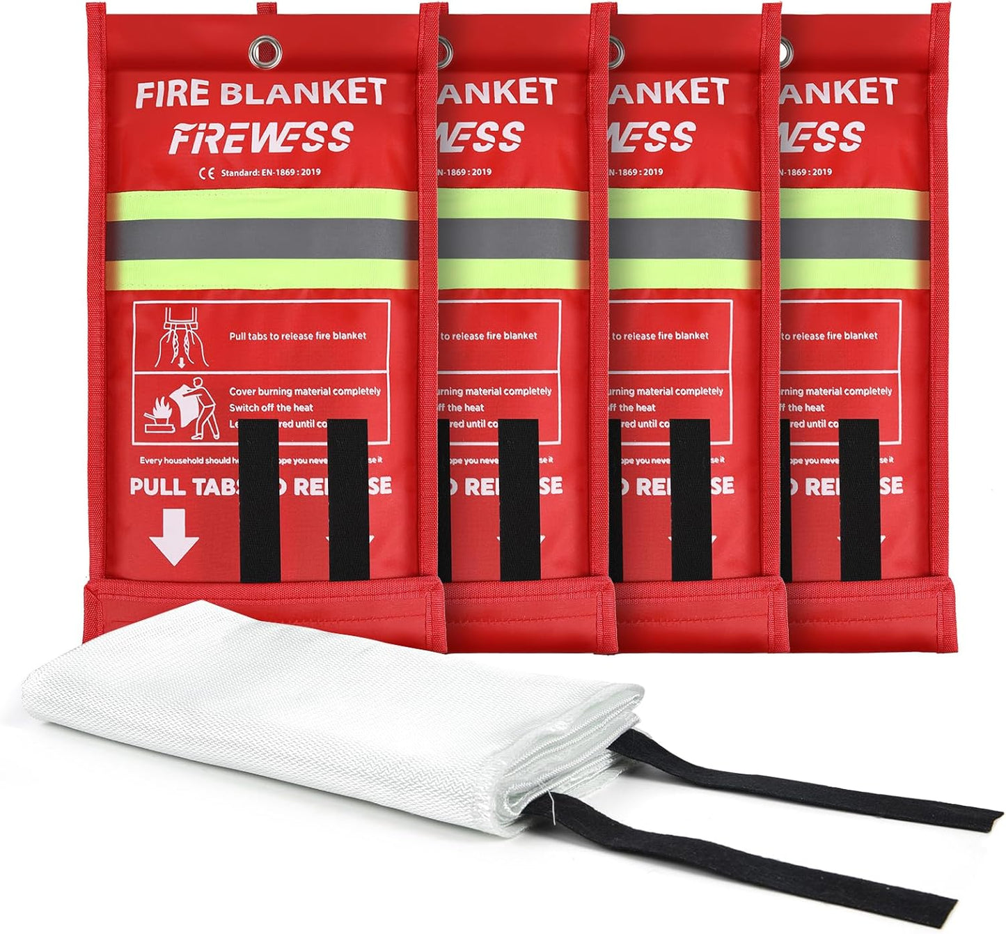 Emergency Fire Blanket, 4Pack Fiberglass Flame Retardant Fire Blankets Emergency for Home, Kitchen, Car, Office, Grill, 39.4X 39.4inch Fire Extinguisher Blanket