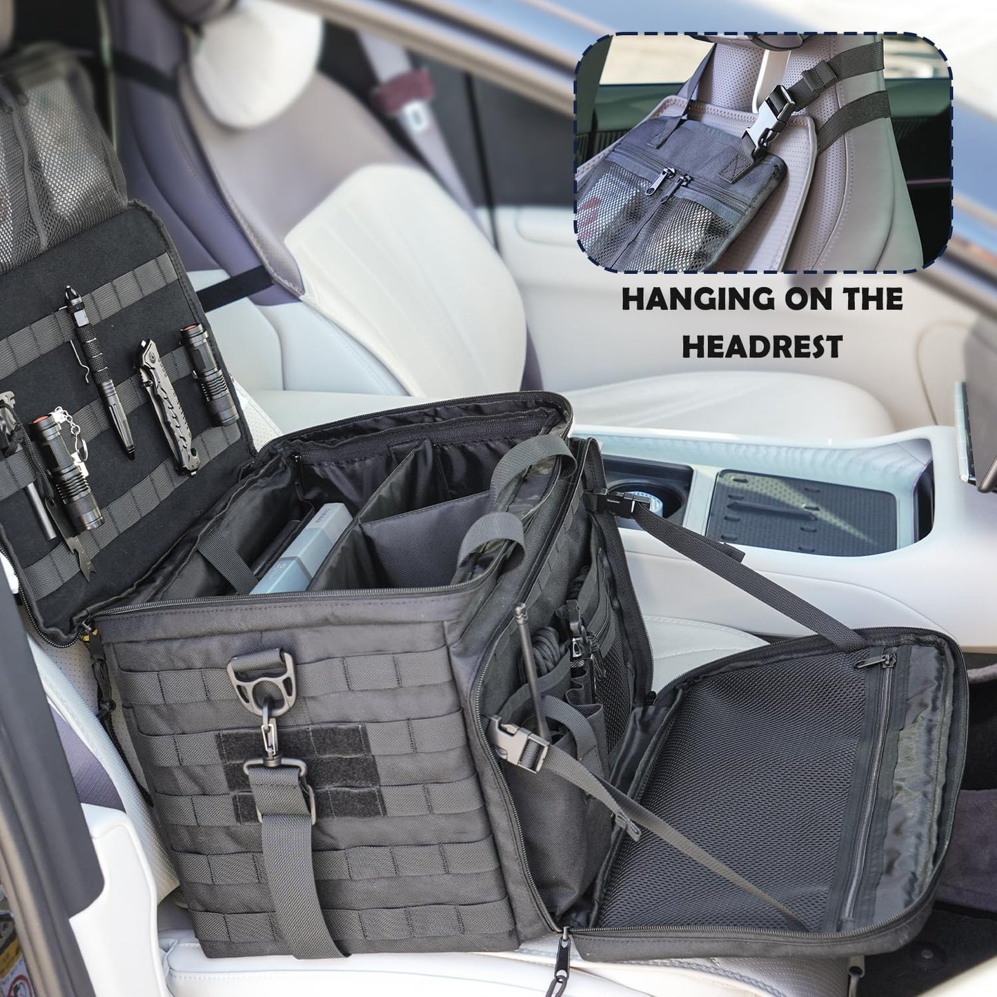 Patrol Bag Law Enforcement, Police Gear Car Front Seat Vehicle Organizer Bags with MOLLE System (Black)