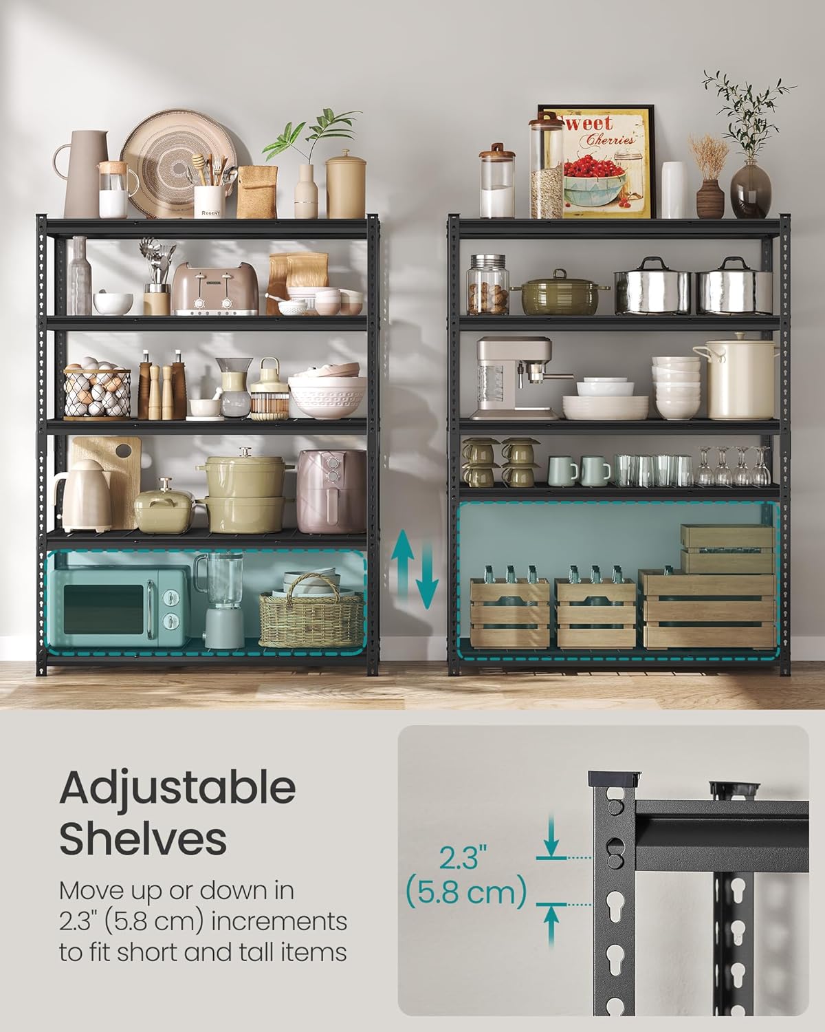 SONGMICS 5-Tier Storage Shelves Set of 3, Heavy-Duty Garage Shelving, Adjustable Shelving Unit, Steel Shelf, Boltless Assembly, for Garage, 2,200 lb Load, 24 x 144 x 72 Inches, Ink Black UGLR454B03