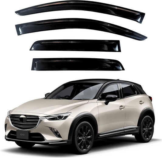 KPY Window Visor Compatible with Mazda CX-3 2016-2021 (CX3), 4PC Rain Guard Side Window Vent Deflectors Tape-On Mugen Style, 2016 2017 2018 2019 2020 2021