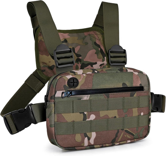 Outdoor Chest Bag For Men, EDC Chest Pack With Built-In Phone Holder, Lightweight Chest Rig Pouch