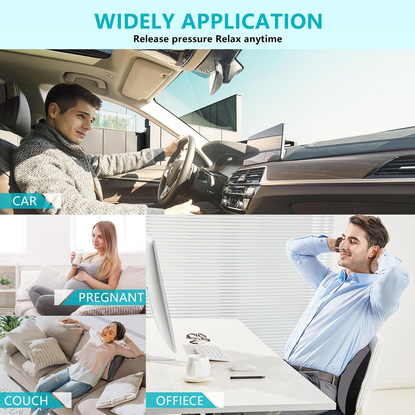 FLORICH Car Seat Cushion and Back Support for Office Chair Memory Foam Chair Cushions Pressure Relief Seat Pads with Gel Massage Point Lumbar Support Relief Sciatica & Tailbone (Grey)