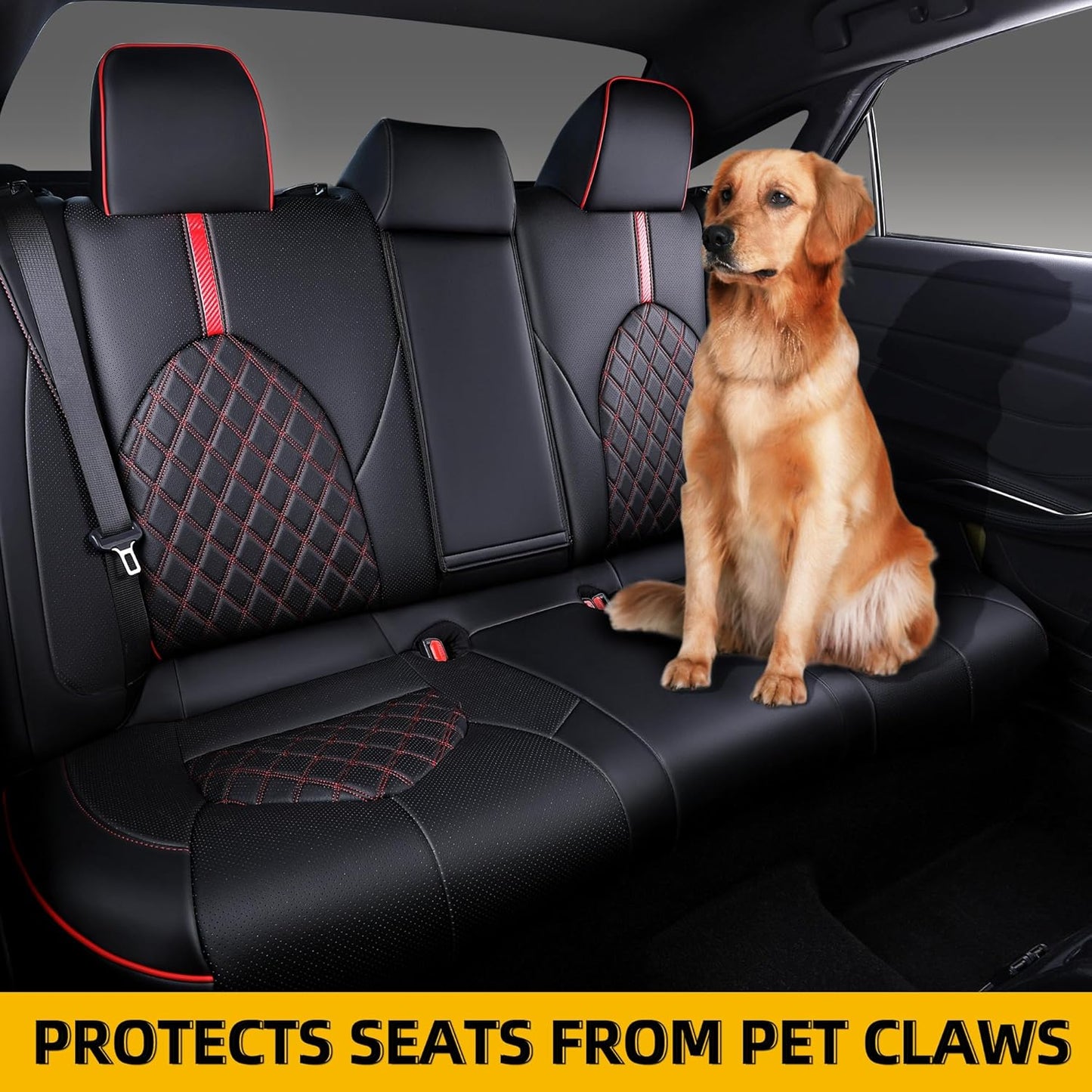 Custom Fit Camry Seat Covers for Toyota Camry LE,SE,SE Nightshade 2018-2024 Full Coverage Waterproof Breathable Leather Car Seat Covers Full Set(Black with Red Trim)