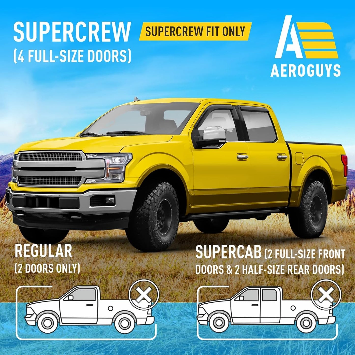 Extra Durable Window Deflectors Tape-On Window Visors Rain Guards Fit for Ford F150 2015-2025 SuperCrew, Sun Visors, Wind Vent for Shades, Exterior Car Accessories - 4pcs. AG0050