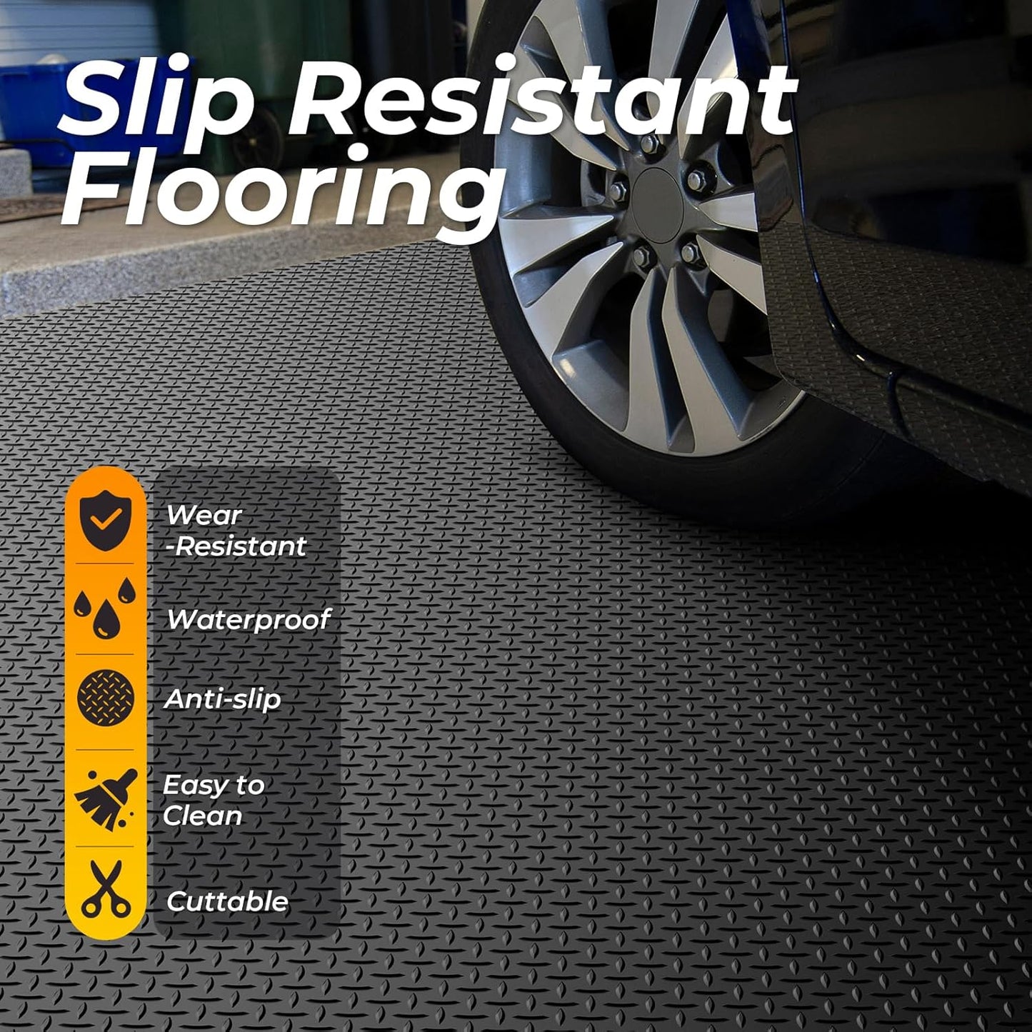 7.8 x 20 FT Garage Floor Mat, 2.8mm Thickness Diamond Plate Vinyl Garage Flooring Roll for Under Car, Large Size 156 SQFT for Large SUVs, MPV, Pickup Truck, Black