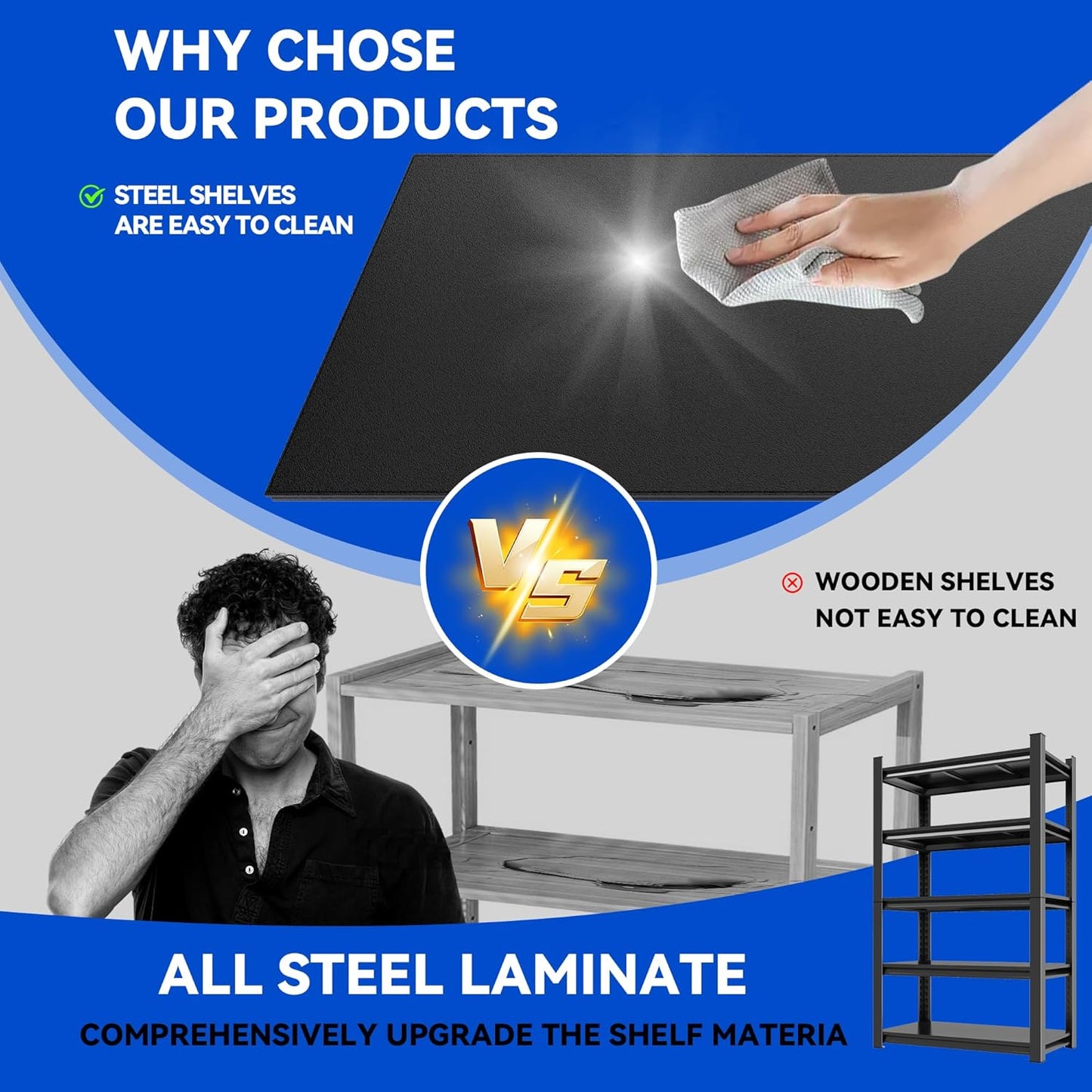 71.2"H Garage Shelving Heavy Duty Rack, 3000 LBS Extra Large Capacity 5 Tier Adjustable Storage Shelves, Metal Industrial Shelf Units for Garage, Basement and Warehouse, 71.2"H×31.5"W×13.8"D, Black