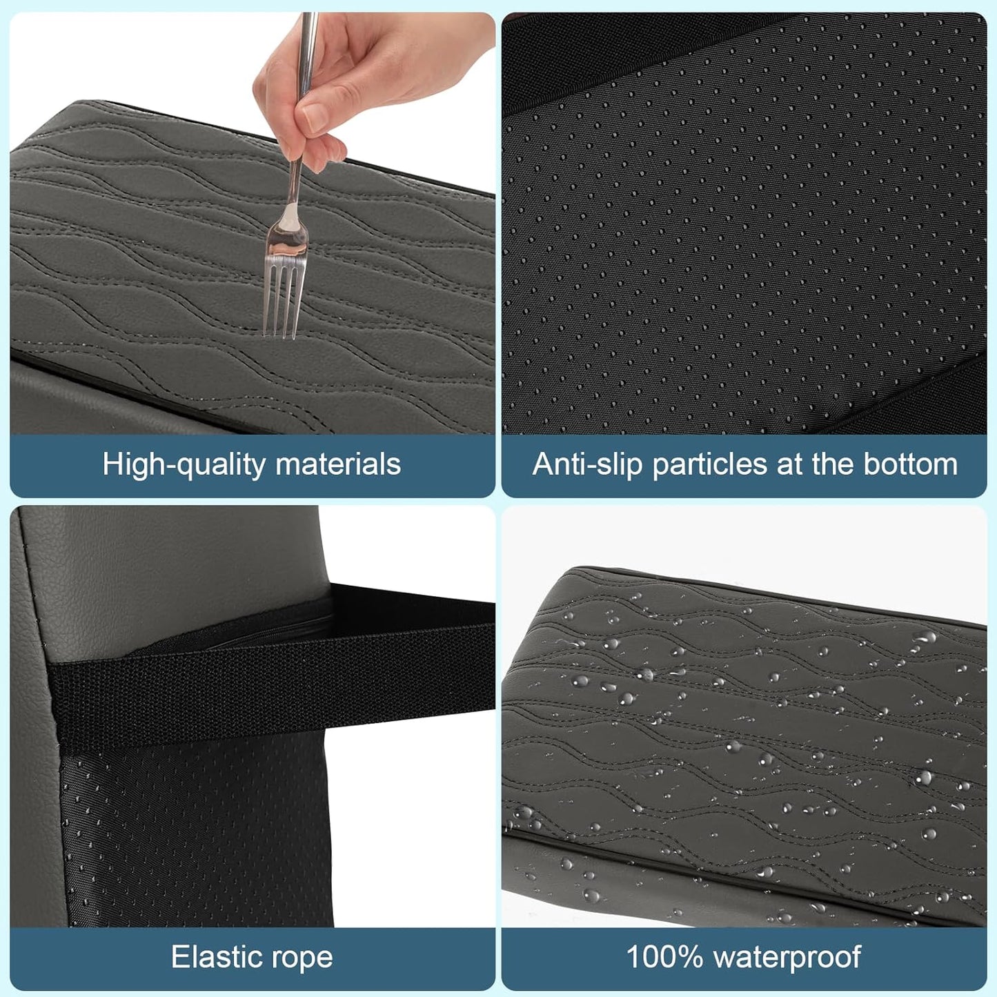 Memory Foam Car Armrest Cushion - Premium Leather Armrest Cover for Car, Comfortable Protection, Universal Fit Center Console Cover for Car, SUV, Sedan, Easy Installation (Gray)