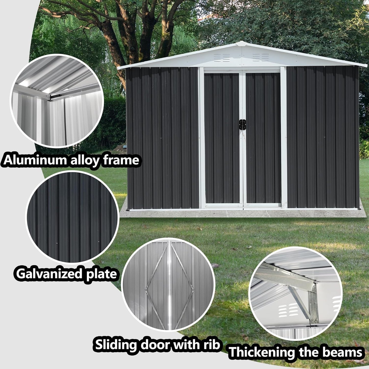 6x8 FT Outdoor Storage Shed, Metal Garden Shed with Lockable Sliding Doors, Outside Tool Shed with Sloped Roof & 4 Air Vents, Waterproof Storage Building for Backyard, Patio, Lawn, Gray