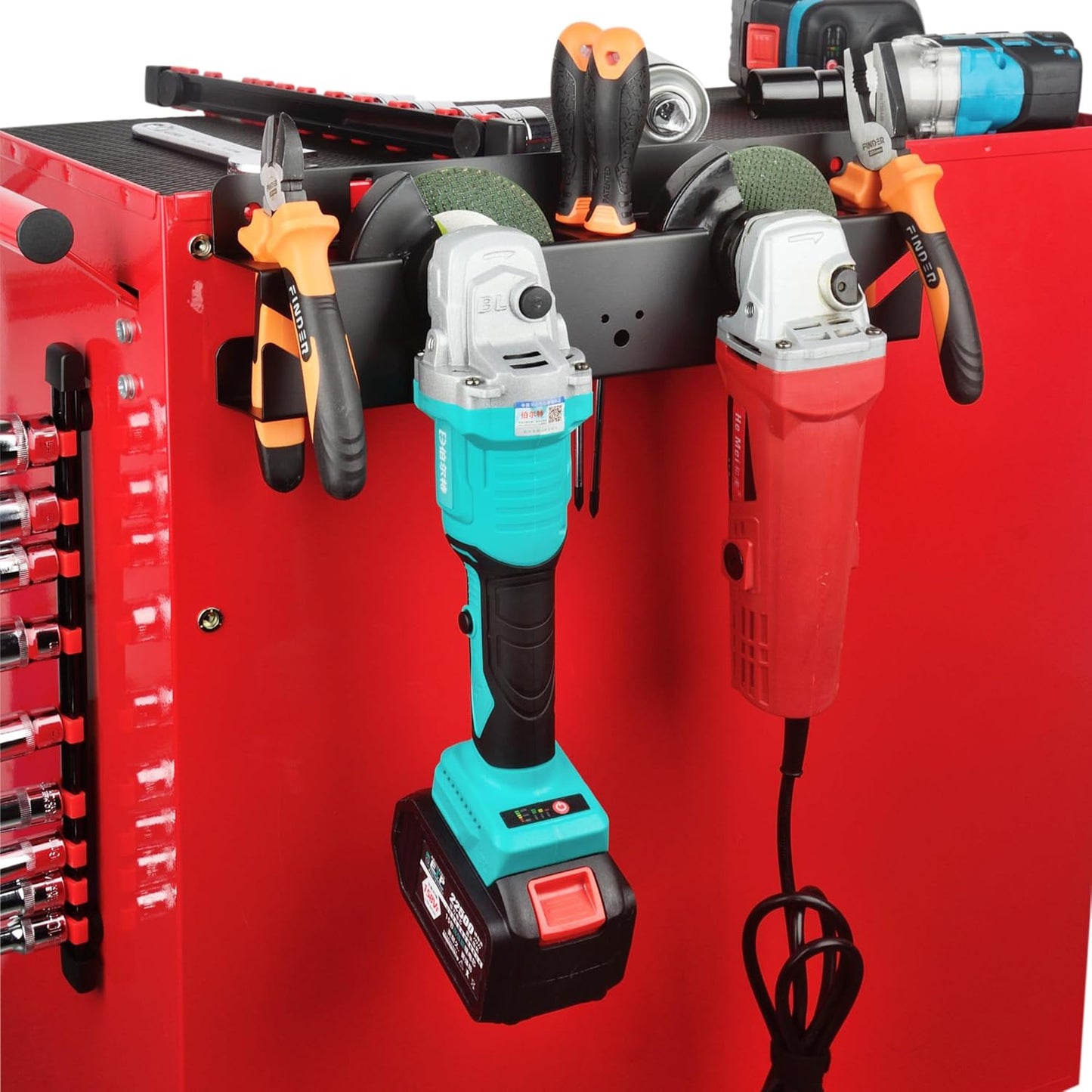 ULIBERMAGNET Angle Grinder Holder, Solid Steel Utility Storage Rack,Heavy Duty Wall Mount Storage Metal Shelf Holder for Angle Grinders, Cutters, Polishers,Screwdriver