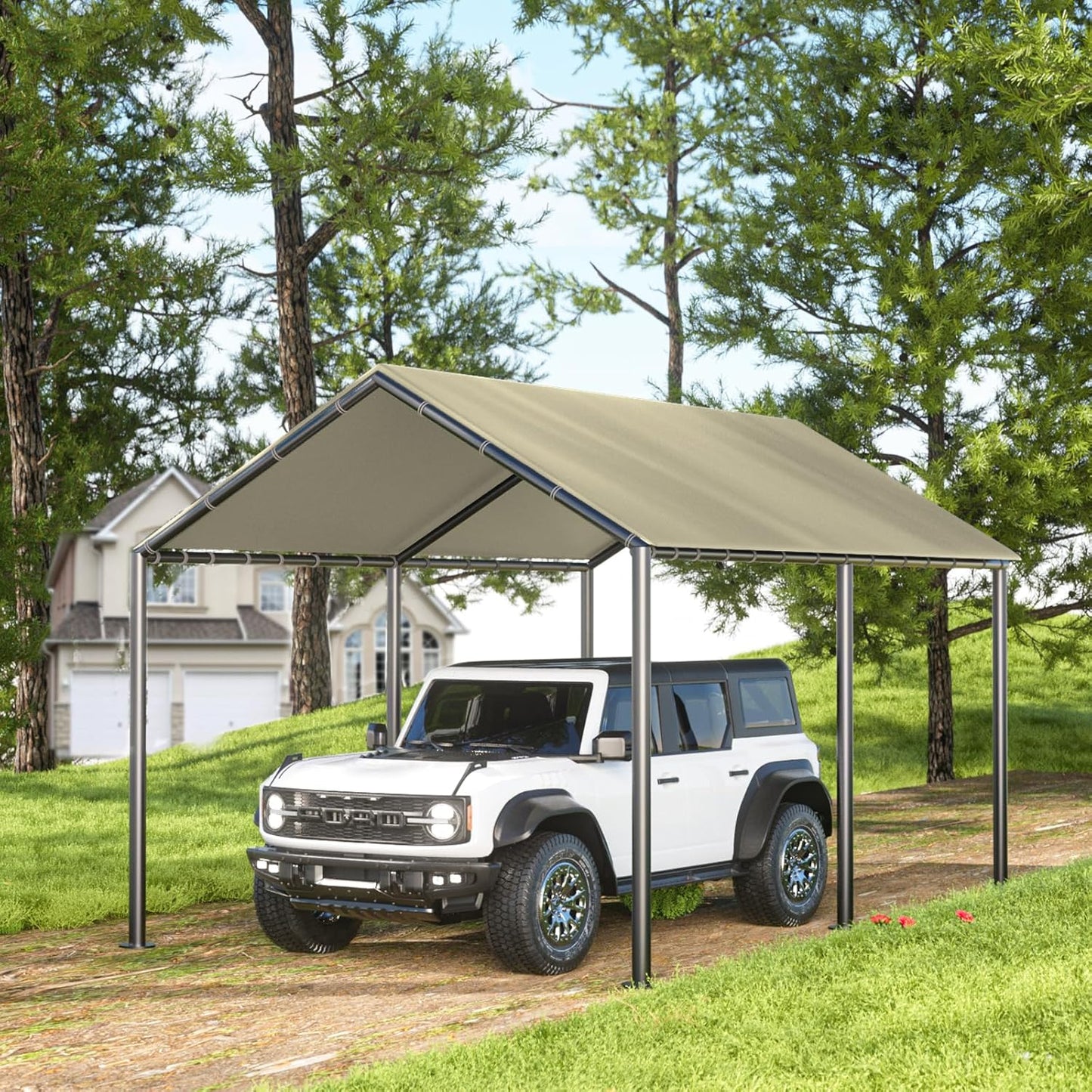Carport 10x20ft Heavy Duty Car Tent, Portable Garage, Car Shelter, All-Season Tarp Tent for Car, Party，Beige