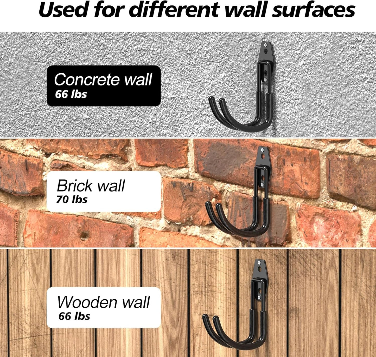 4 Pack 5.5x4.1 inch J Heavy Duty Garage Hooks,Solid Steel Wall Mount Hangers,with Anti-Slip Coating,for Hanging and Organising Ladder,Bike,Ropes,Broom,Garden,Yard and Power Tools