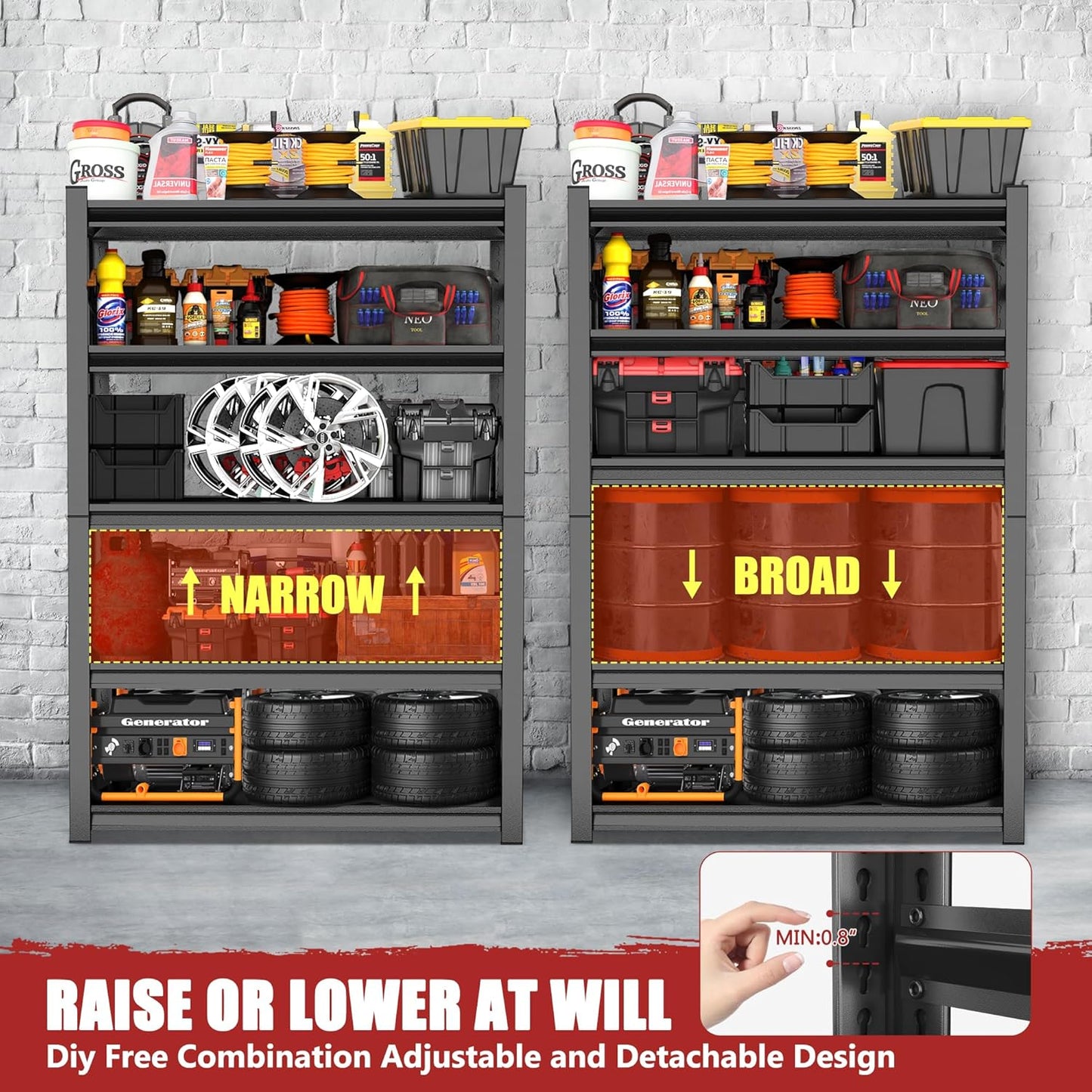 72''H Garage Shelving Heavy Duty Shelving Units, 4000LBS Ultra-Large Capacity Adjustable 5 Tier Metal Storage Shelves for Kitchen, Warehouse and Basement, 47.2''Wx23.6''Dx72''H, Black