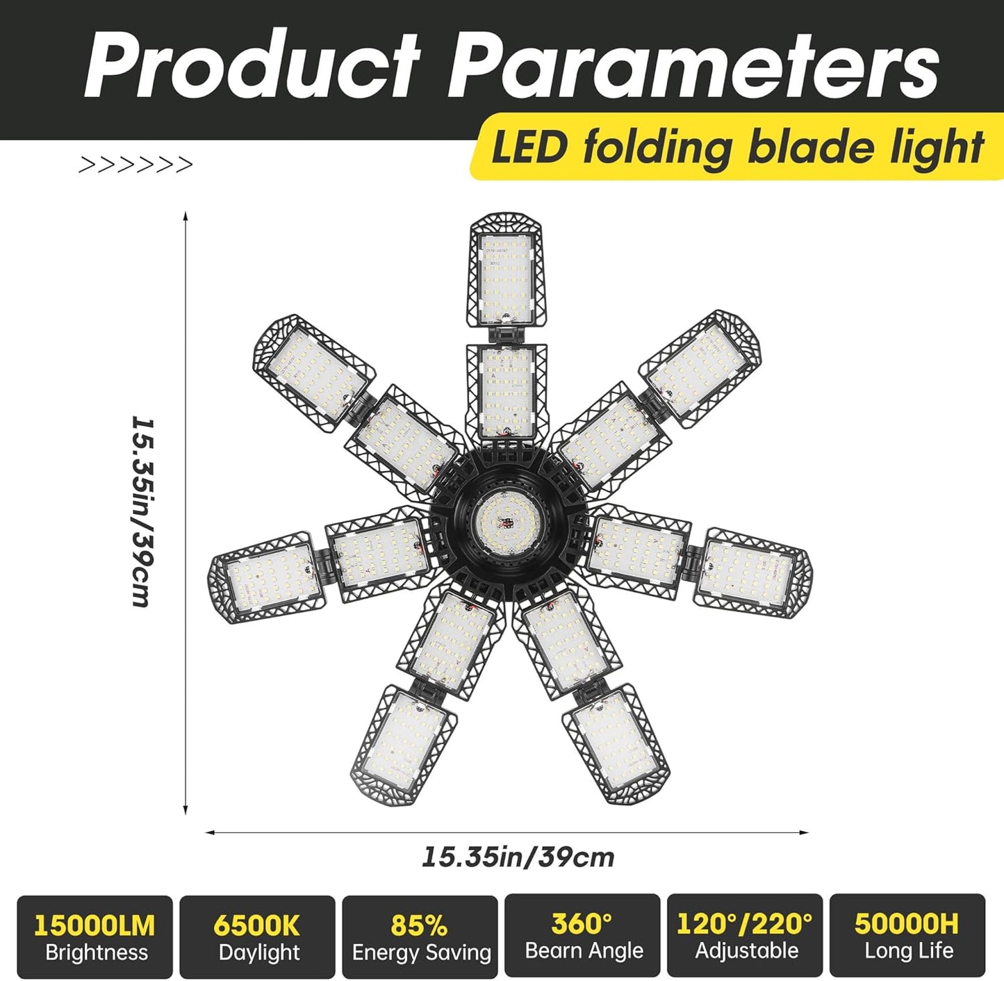 LED Garage Light,Super Bright Screw in E26/E27 Ceiling Shop Work Lamp, 300W 30000 Lumen Deformable Basement Bulb Fixture with 14+1 Adjustable Panels, Lighting for Workshop, Attic