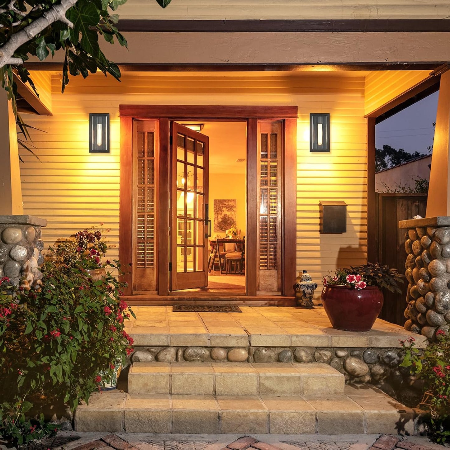 Outdoor Wall Lights, Modern Black Exterior Light Fixture Wall Mount for House Front Porch Light,Anti-Rust Outside Wall Sconces for Patio Garage Entryway Door,Bulb Included