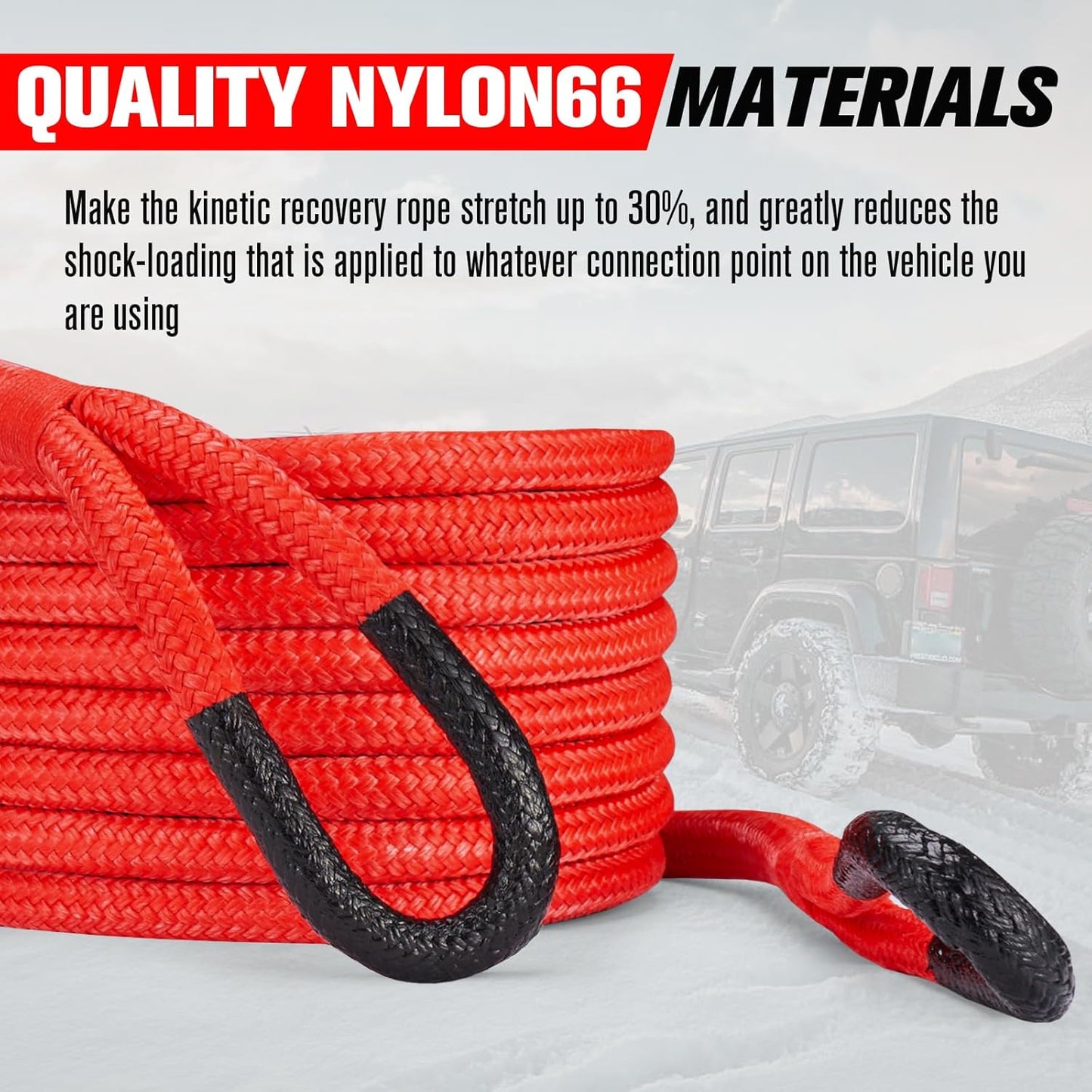 FieryRed 3/4” x 20FT Kinetic Recovery Rope Kit with 2 Soft Shackles, 26500LBS MBS Heavy Duty Tow Rope Snatch Strap Offroad for SUV, Truck, Car and Tractor