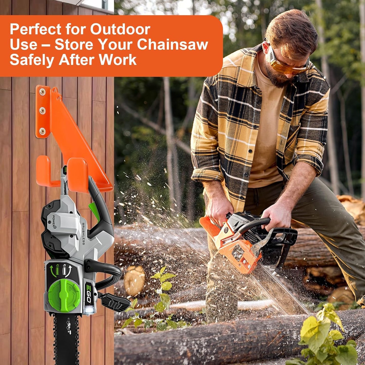 Chainsaw Hanger,Heavy Duty Chainsaw Hanger, 2 Pack Wall Mount Rack, Durable Chainsaw Storage Holder for Garage & Shed, Anti-Scratch Chainsaw Hook for Space-Saving Organization