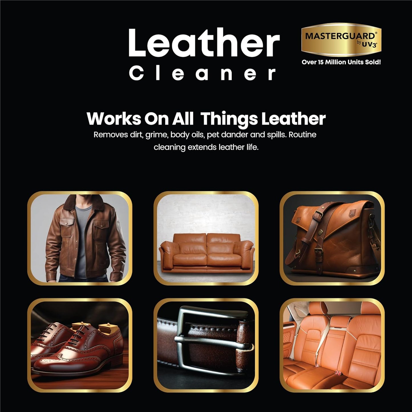 Leather Cleaner: Water-Based Solution for Car Interiors, Furniture, Shoes, Boots, Purses and More! - Leather Cleaner for Seats, Sofas, and More - 12 oz