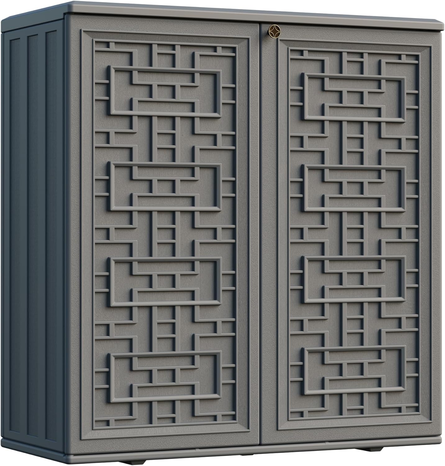 Indoor Outdoor Storage Cabinet Waterproof with Shelf,Plastic Storage Sheds Outdoor Cabinets for Patio/Garden/Backyard, Size 34.3''L*15''W*36.2''H（Gray）