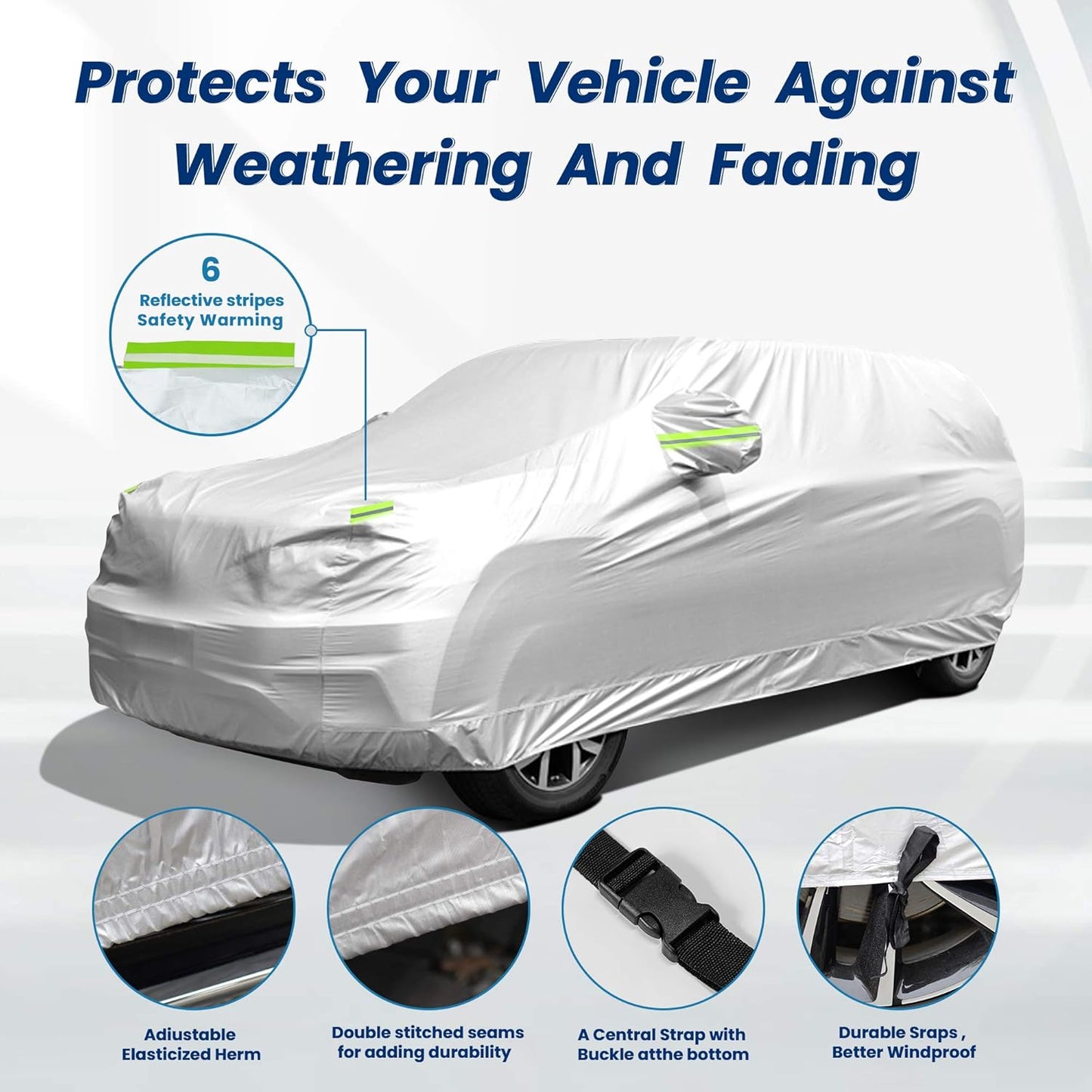 Car Cover Waterproof All Weather, GORDITA Full Exterior Covers with Mirror Pocket, Outdoor Car Cover UV Snow Rain Wind Dust All Weather Outdoor Protection Universal Fit SUV Length 189-204'' inch