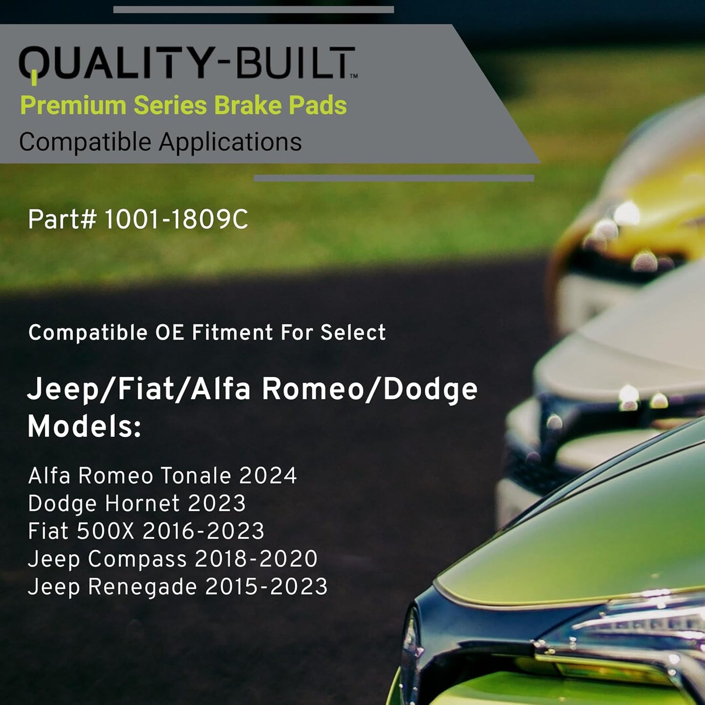 Premium Ceramic Rear Brake Pads (1001-1809C) Compatible with Alfa Romeo Tonale 2024-2024, Dodge Hornet 2023-2023, Fiat 500X 2016-2023, Jeep Compass 2018-2020, Jeep Renegade 2015-2023
