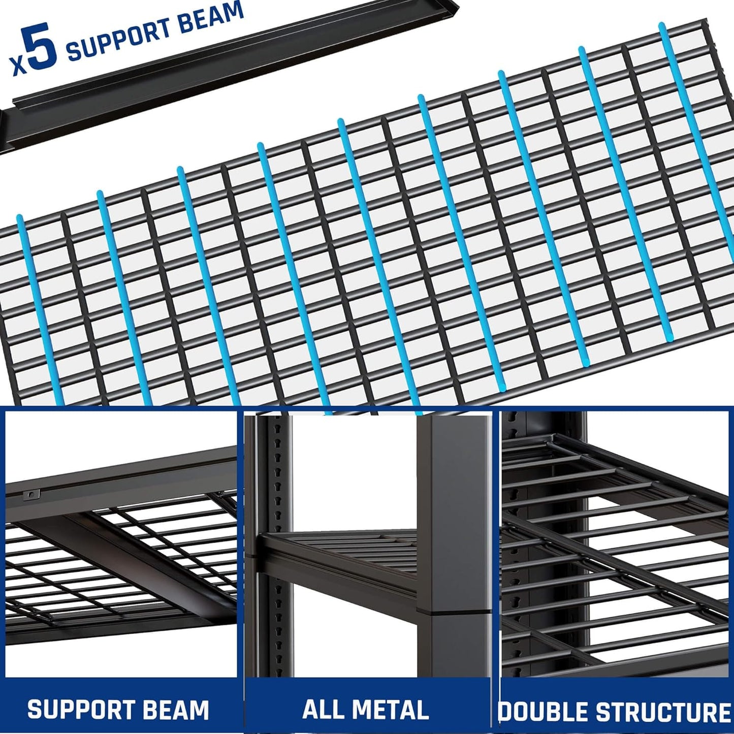 67" Wide 5-Tier Garage Shelving Unit, 67" W x 24" D x 84" H, Heavy Duty Garage Storage Shelves,3500 LBS Capacity, Industrial Adjustable Shelves for Basement Warehouse