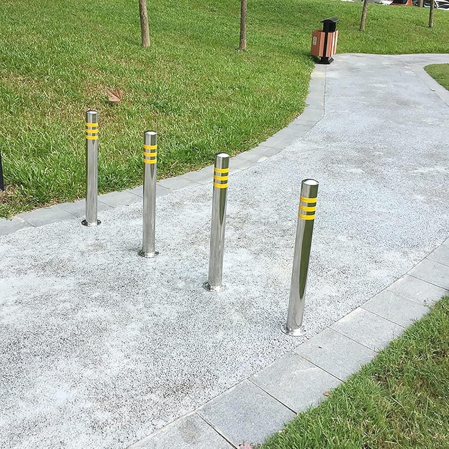 Stainless Steel Parking Bollards for Driveway, Industrial Safety Bollards Reflective Channelizer Post, Parking Barrier, Sturdy and Durable, Easy to Install, for Crowd Control(Silver (1pcs),8.9*100cm/3