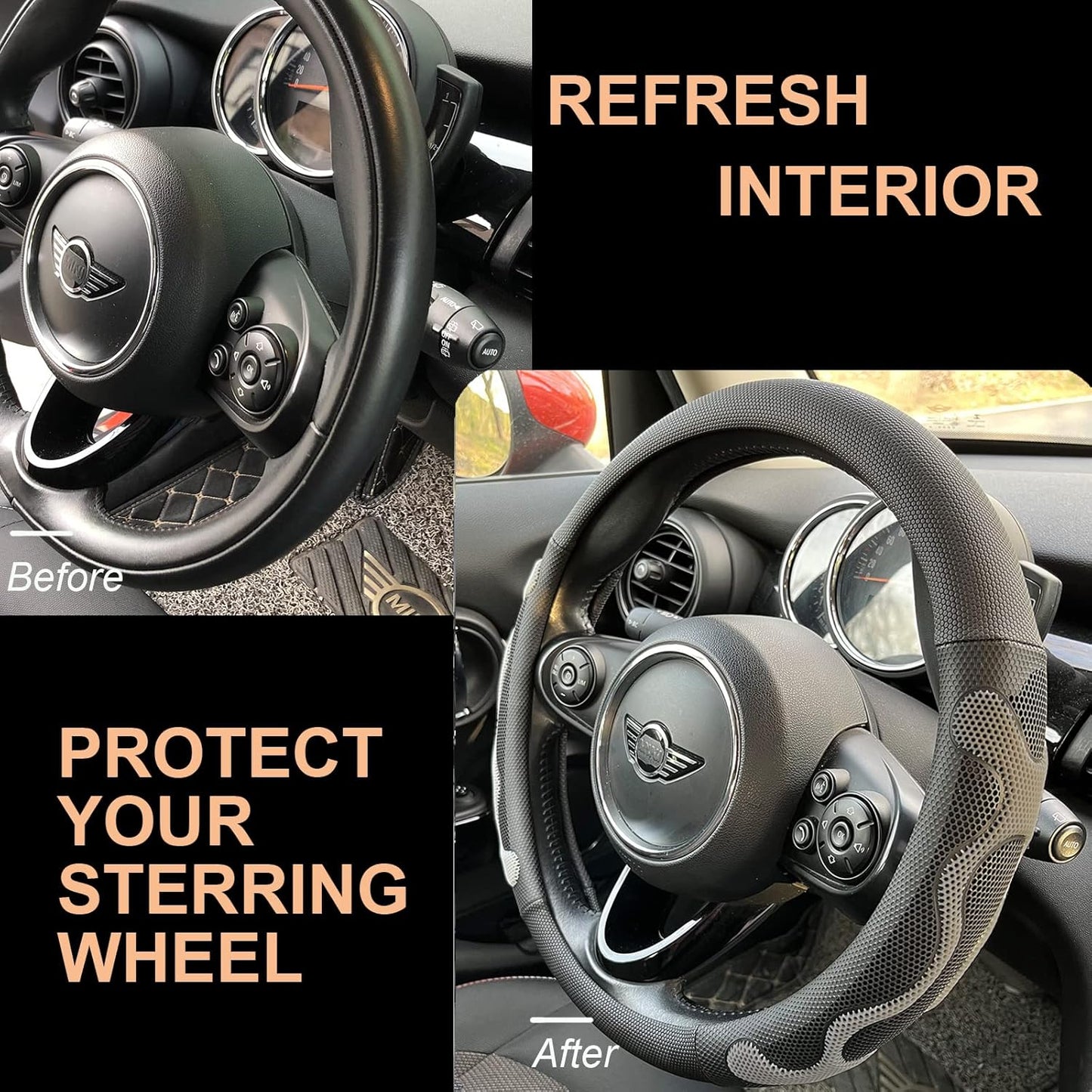 PINCTROT Comfy Grip Steering Wheel Cover, Anti-Slip Design, Universal 14.5-15 Inch(Silicone Gray)