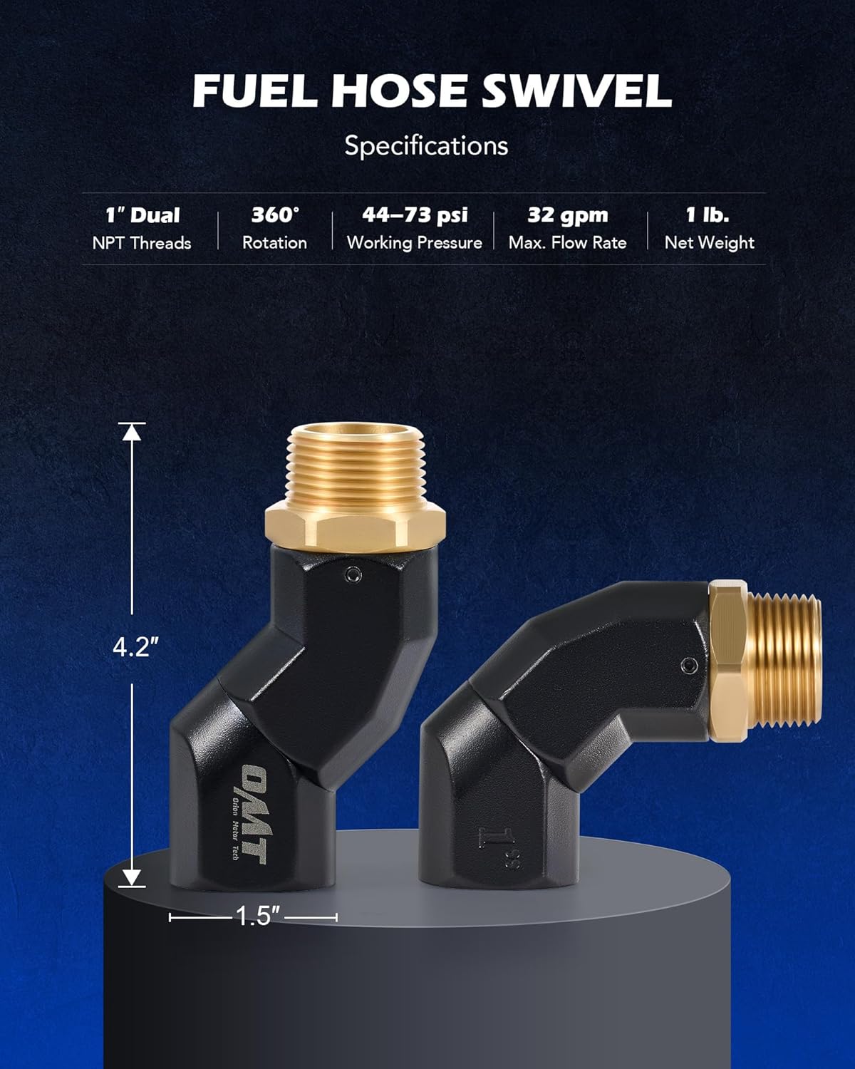 Orion Motor Tech 1" NPT Fuel Hose Nozzle Swivel, 1" Dual NPT Fuel Transfer Pump Nozzle Swivel, Multi Plane 360 Rotating Fuel Pump Tank Hose Swivel